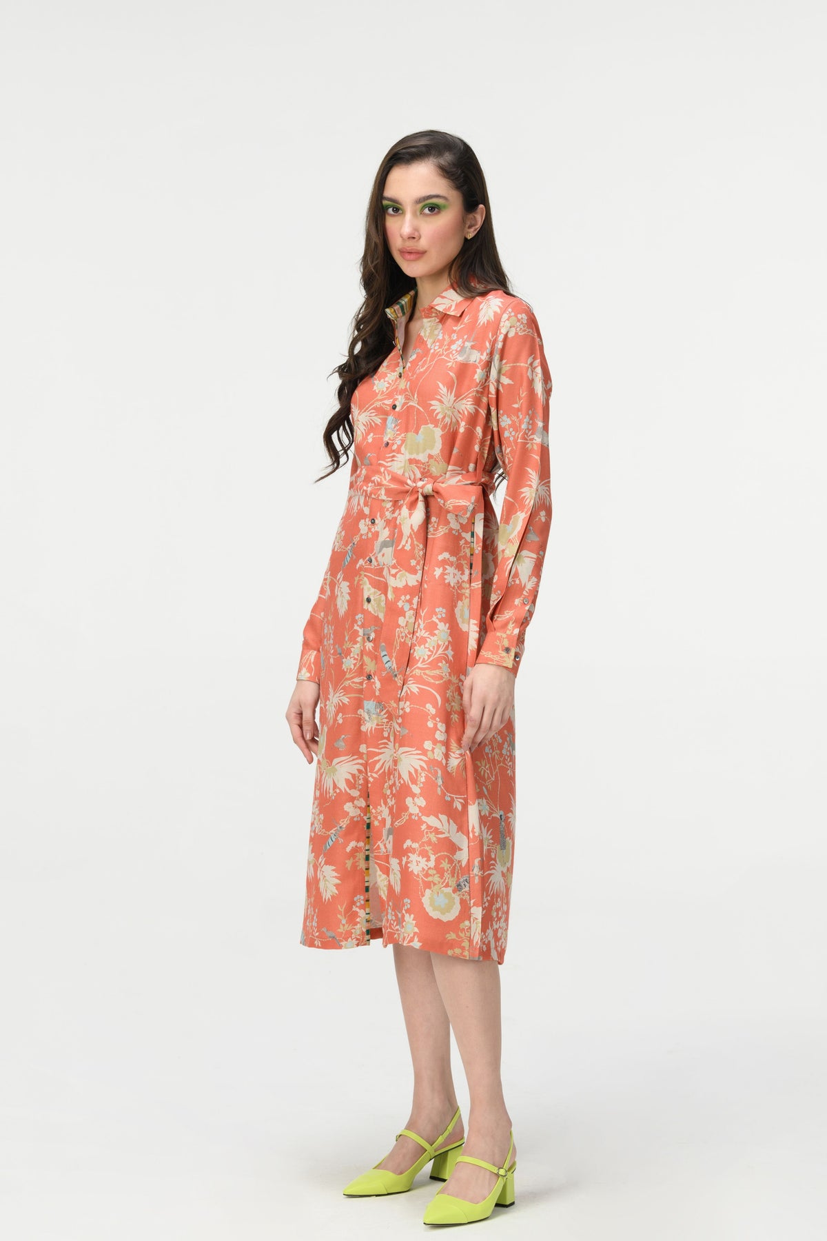 Springforest Tie Belt Shirt Coral Dress