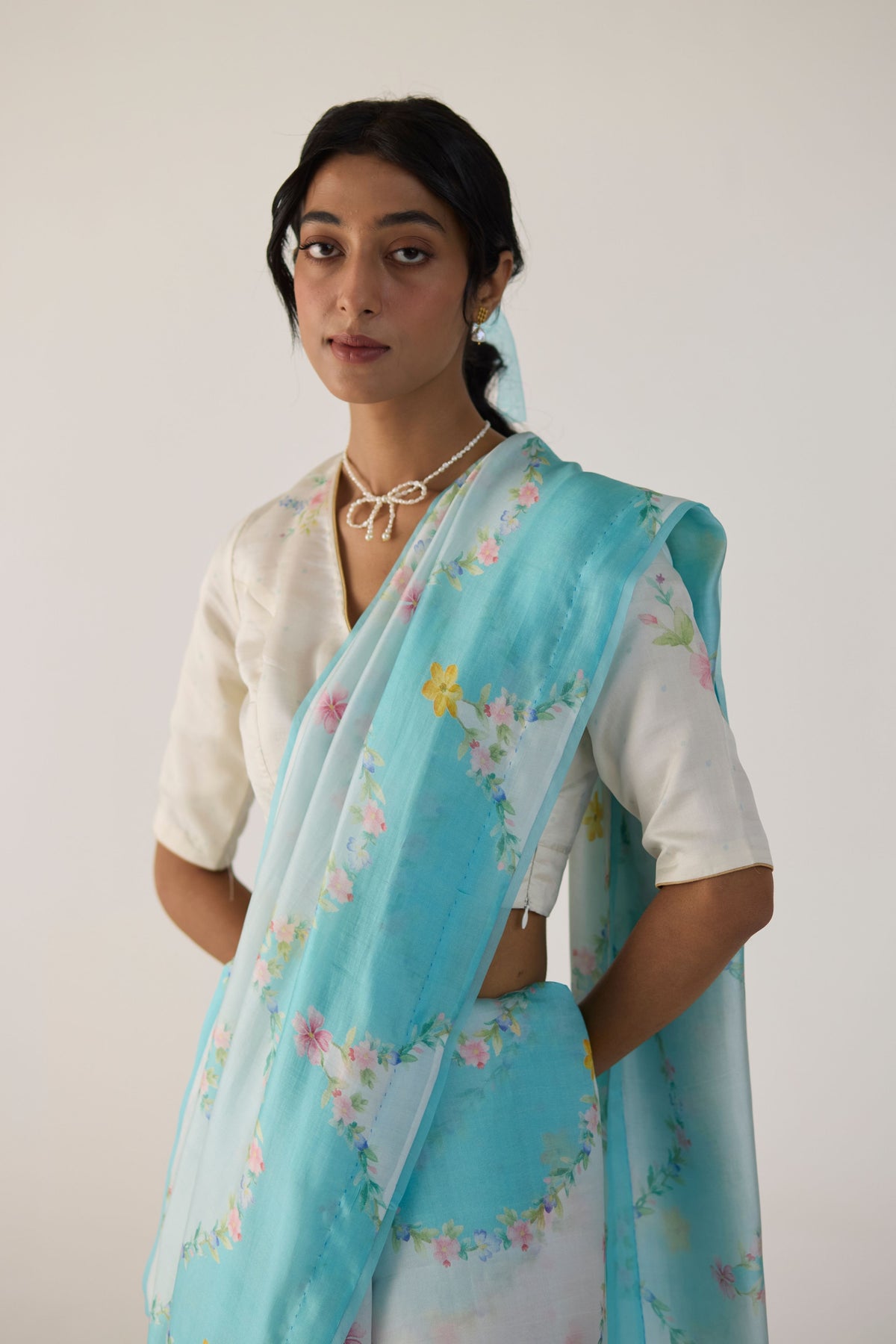 Blue Gulmarg Mulberry Organza Silk Sari