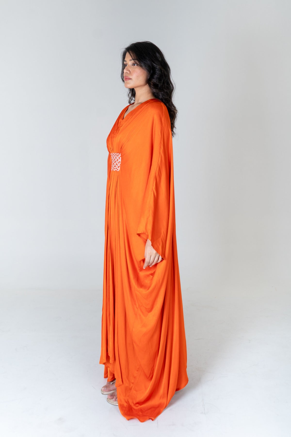 Orange-pink Braided Long Kaftan