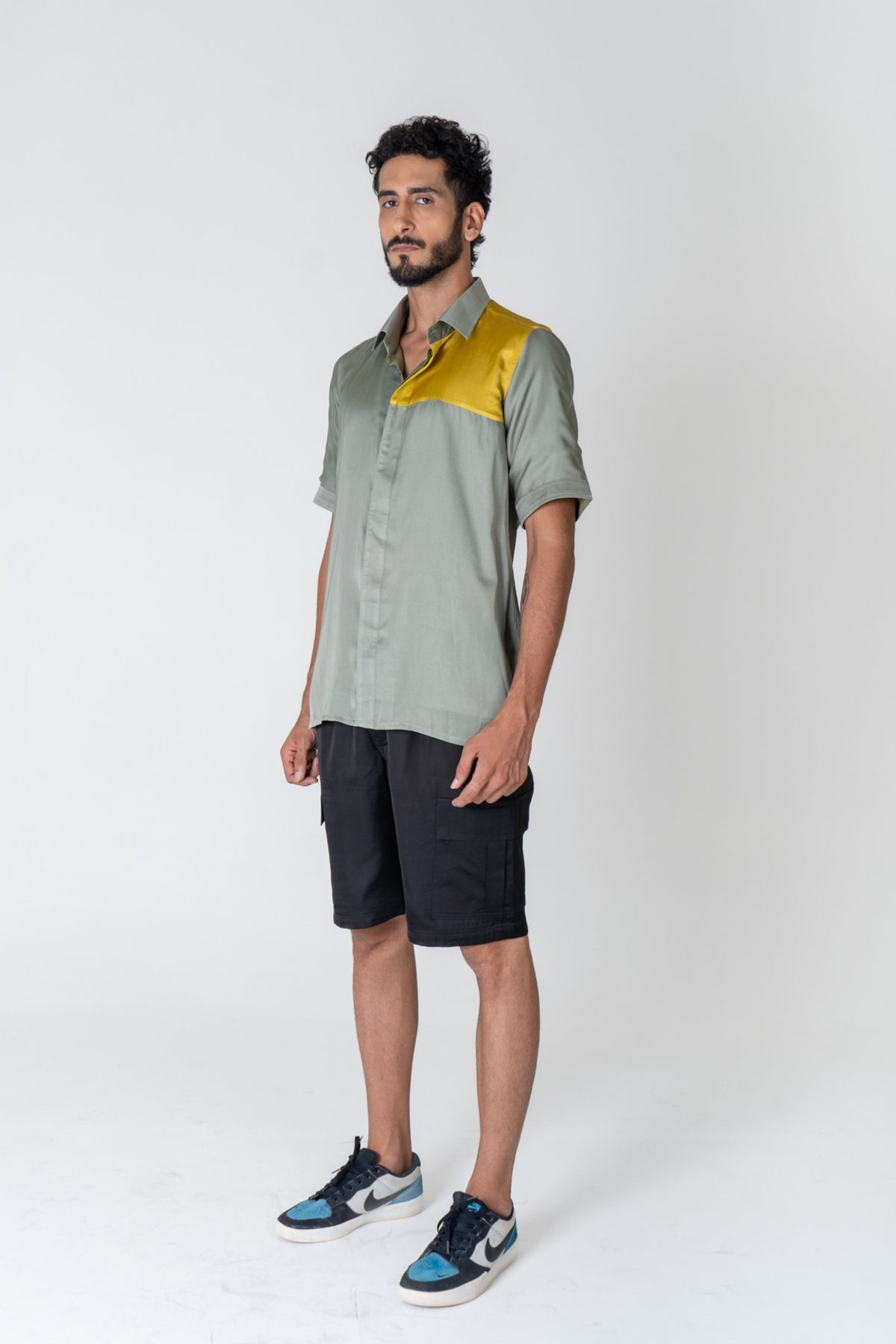 Green-yellow Color-blocked Shirt