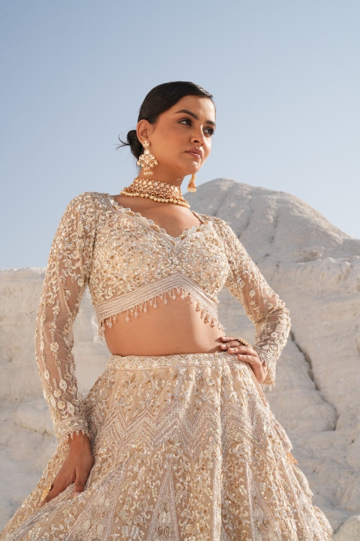 Ivory Gold Embellished Lehenga Set