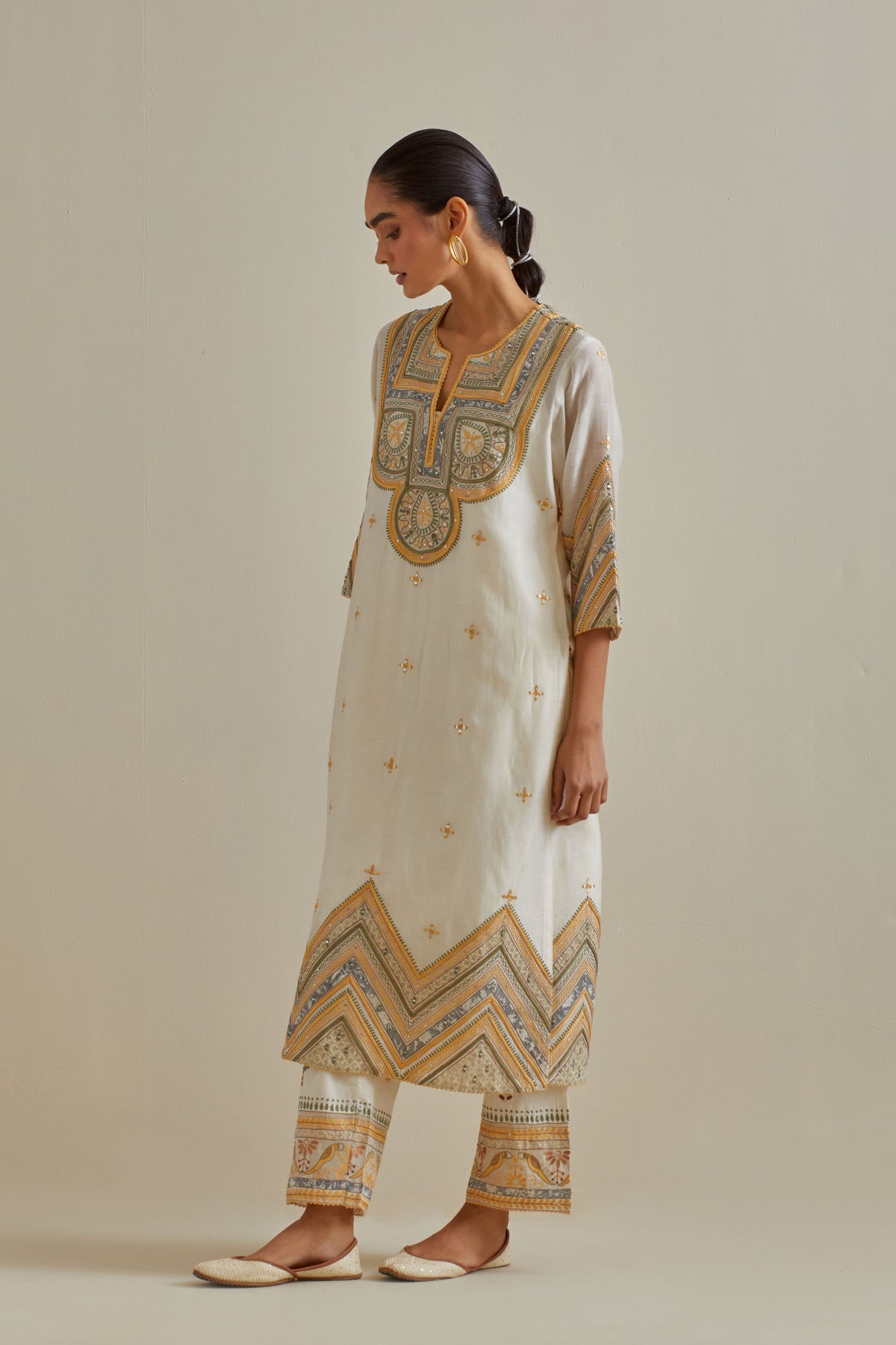 Yellow Thread Embroidered Kurta Set