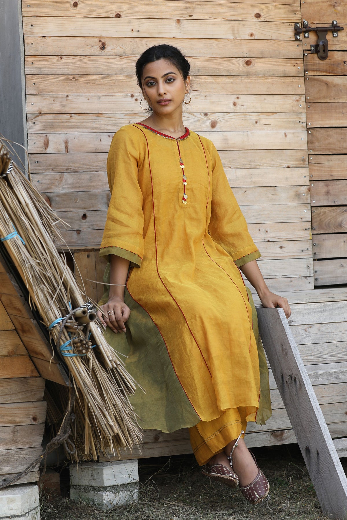 Yellow And Green Kurta Set