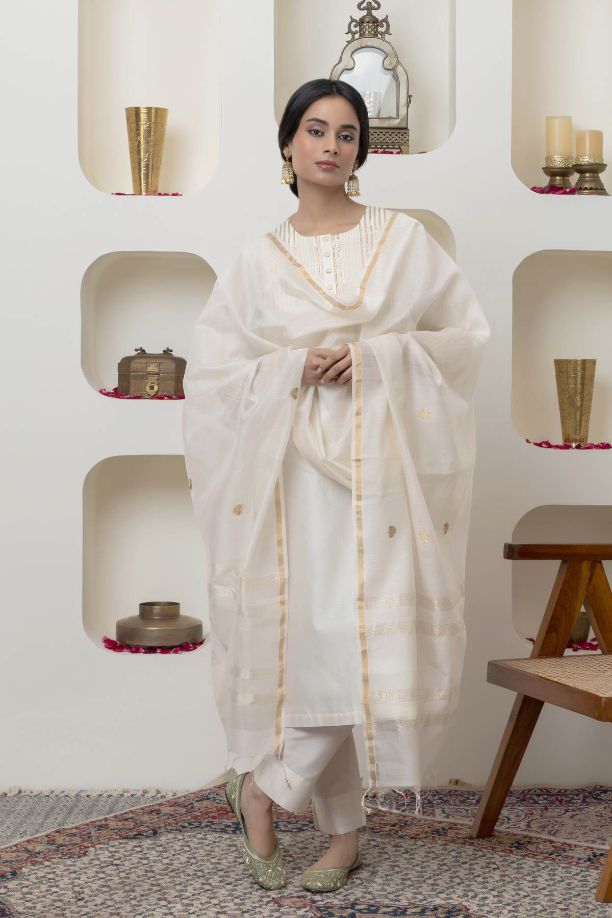 Off White Chanderi Gota Kurta Set