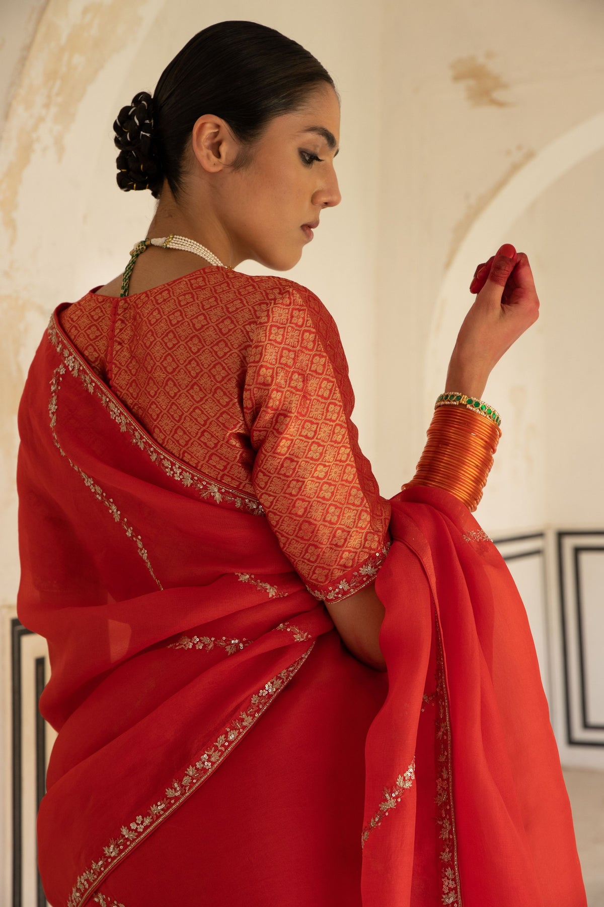 Tomato Red Saree Set