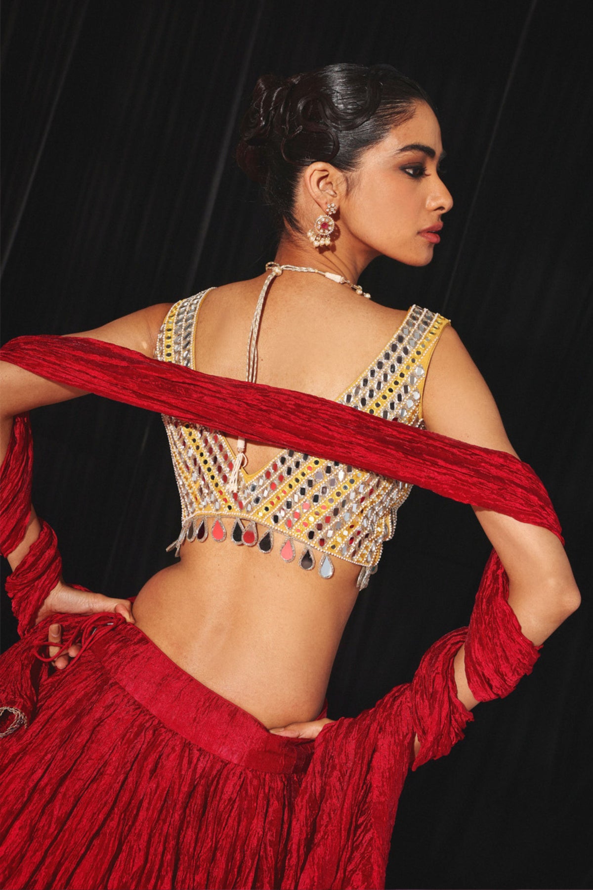 Crushed Silk Red Lehenga