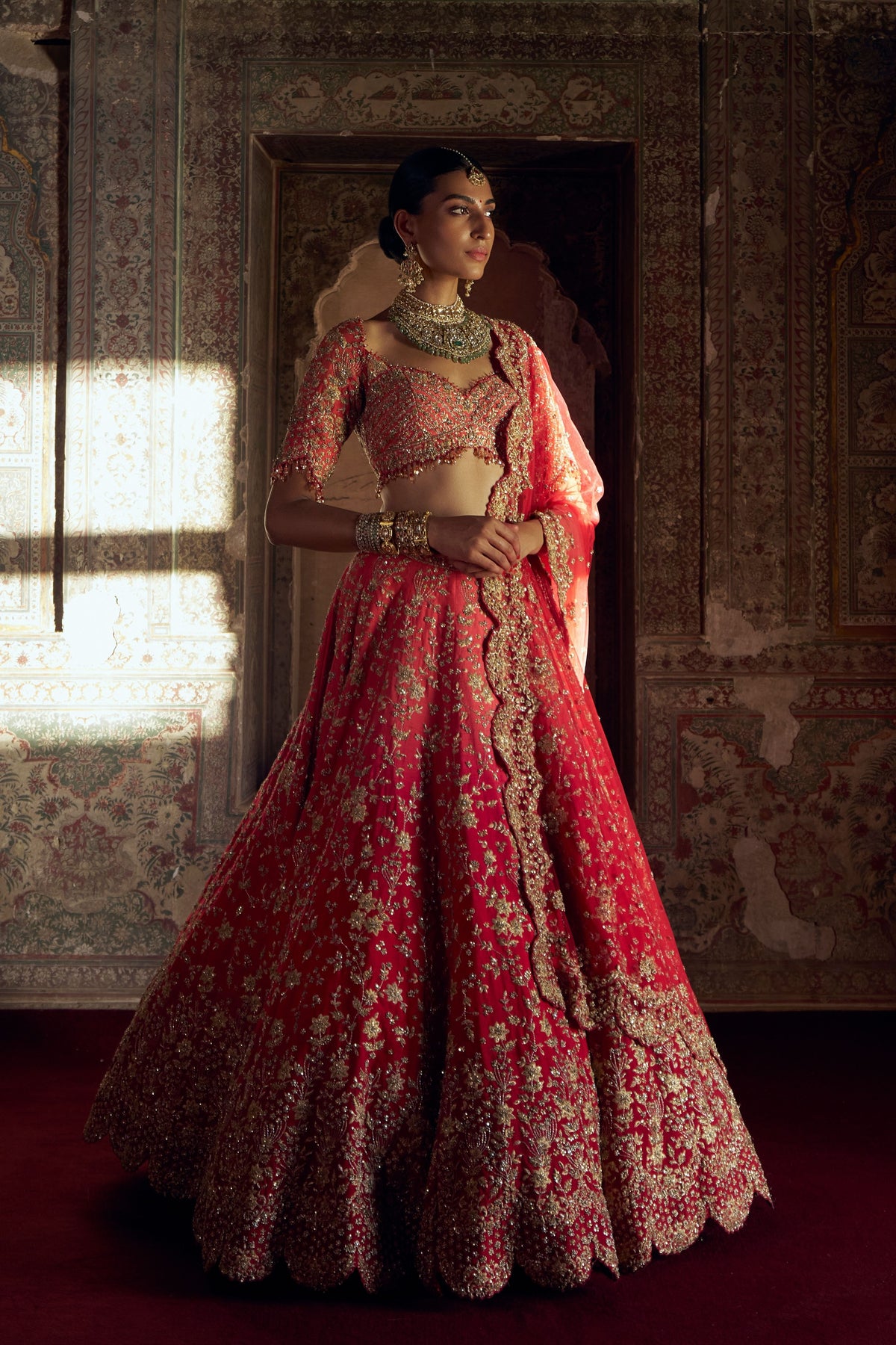 Red Ombre Lehenga Choli Set