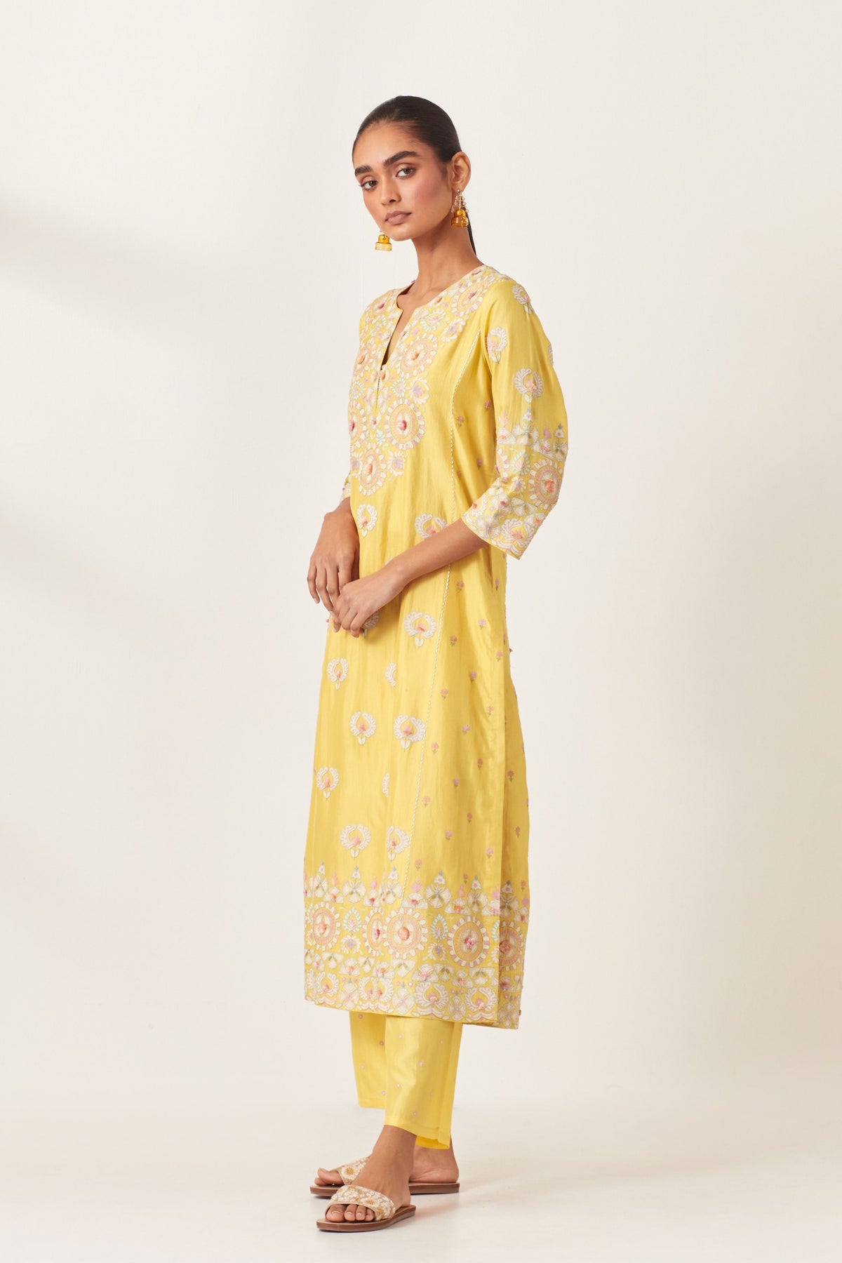 Yellow Kalidar Straight Kurta Set