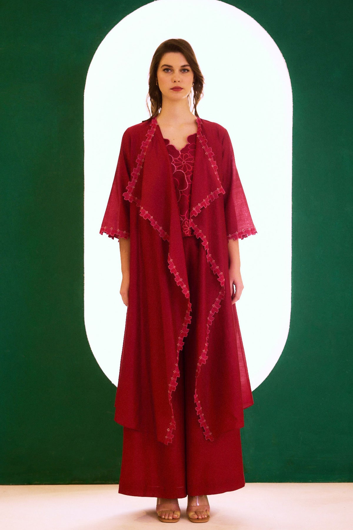 Berry Long Zealous Embroidered Cape