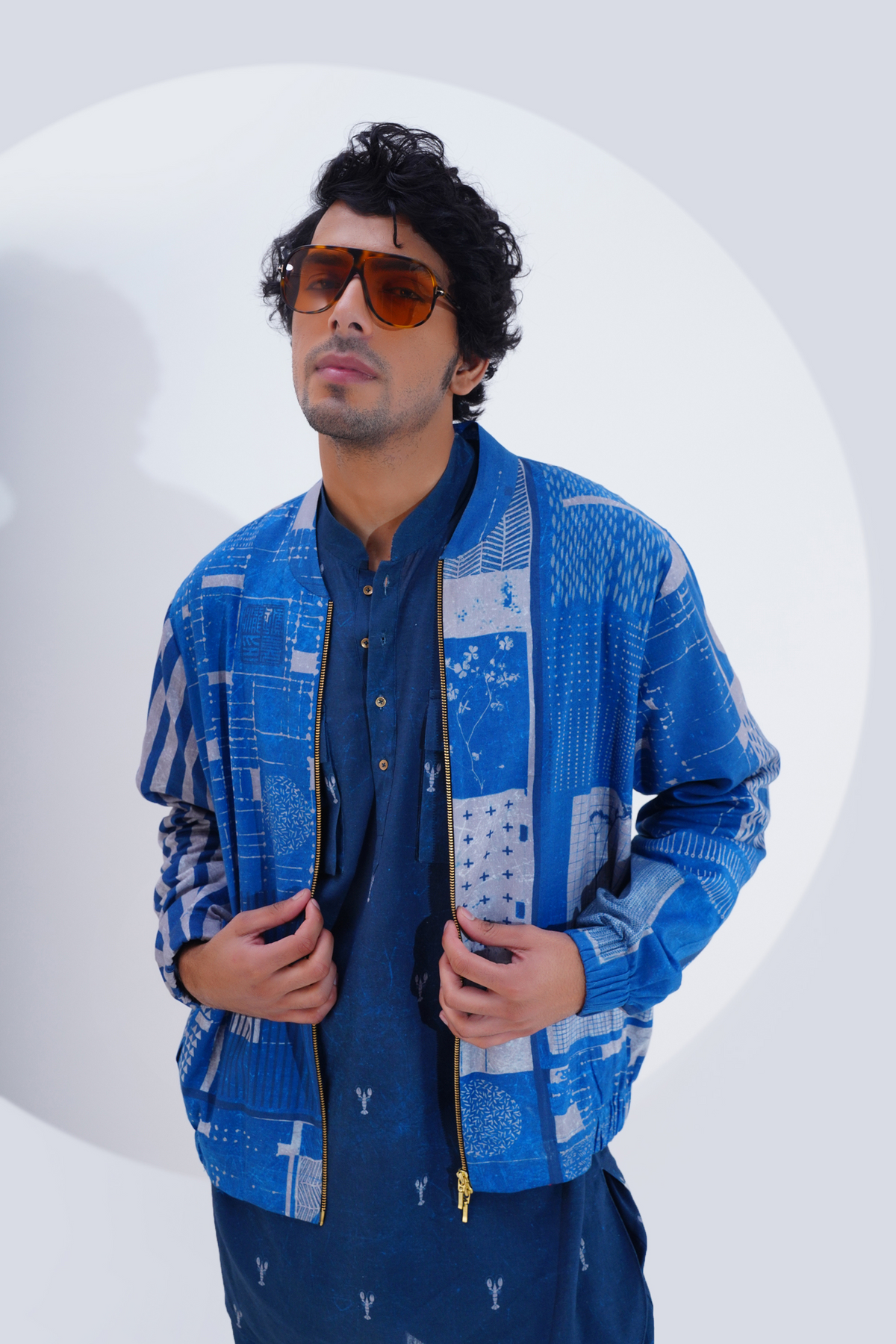 Indigo Printed Bomber Jacket