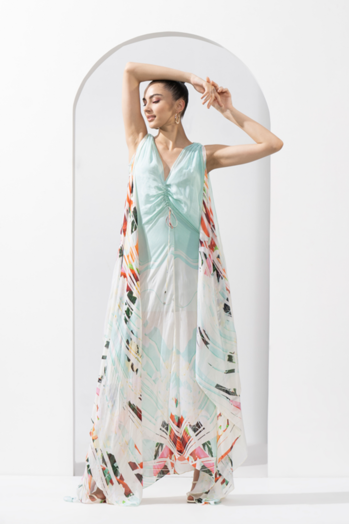 Ocean Blue Placement Printed Chiffon Kaftan