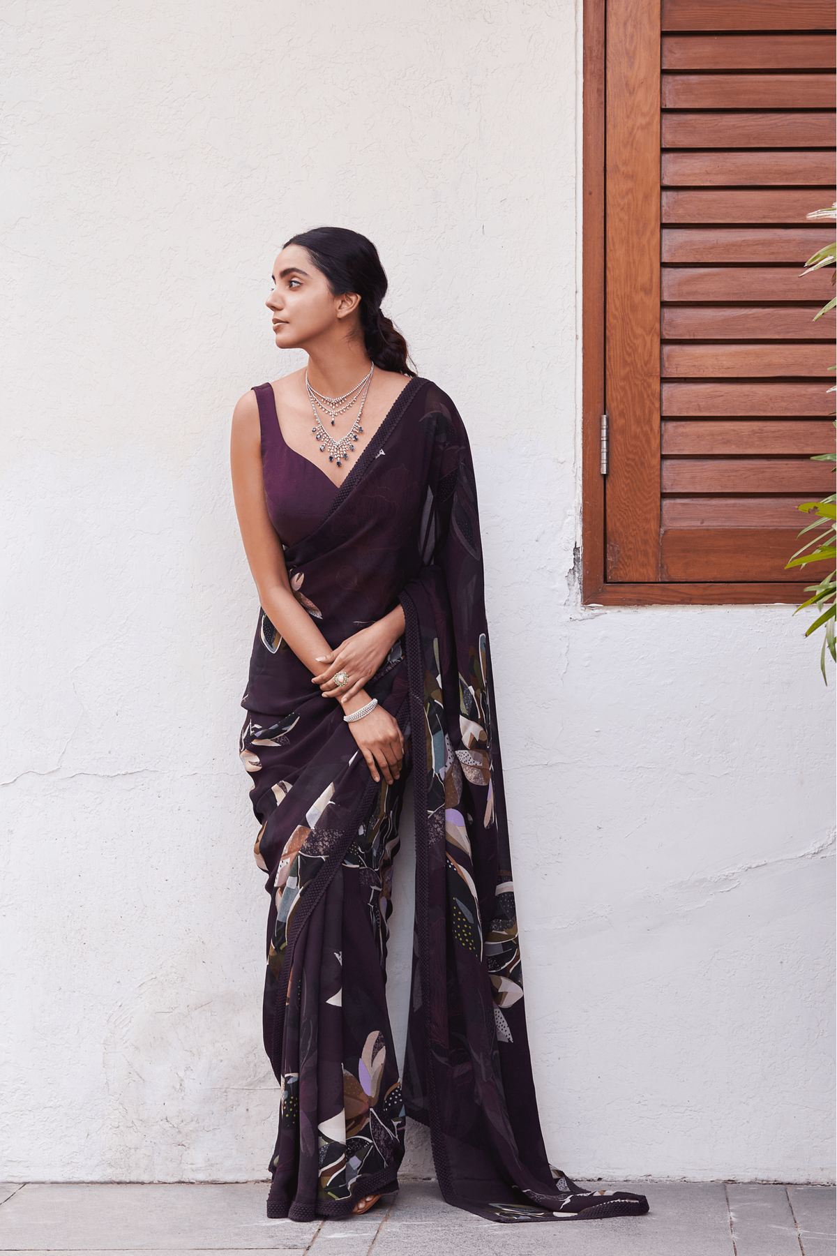 Botanical Leaf Saree Set