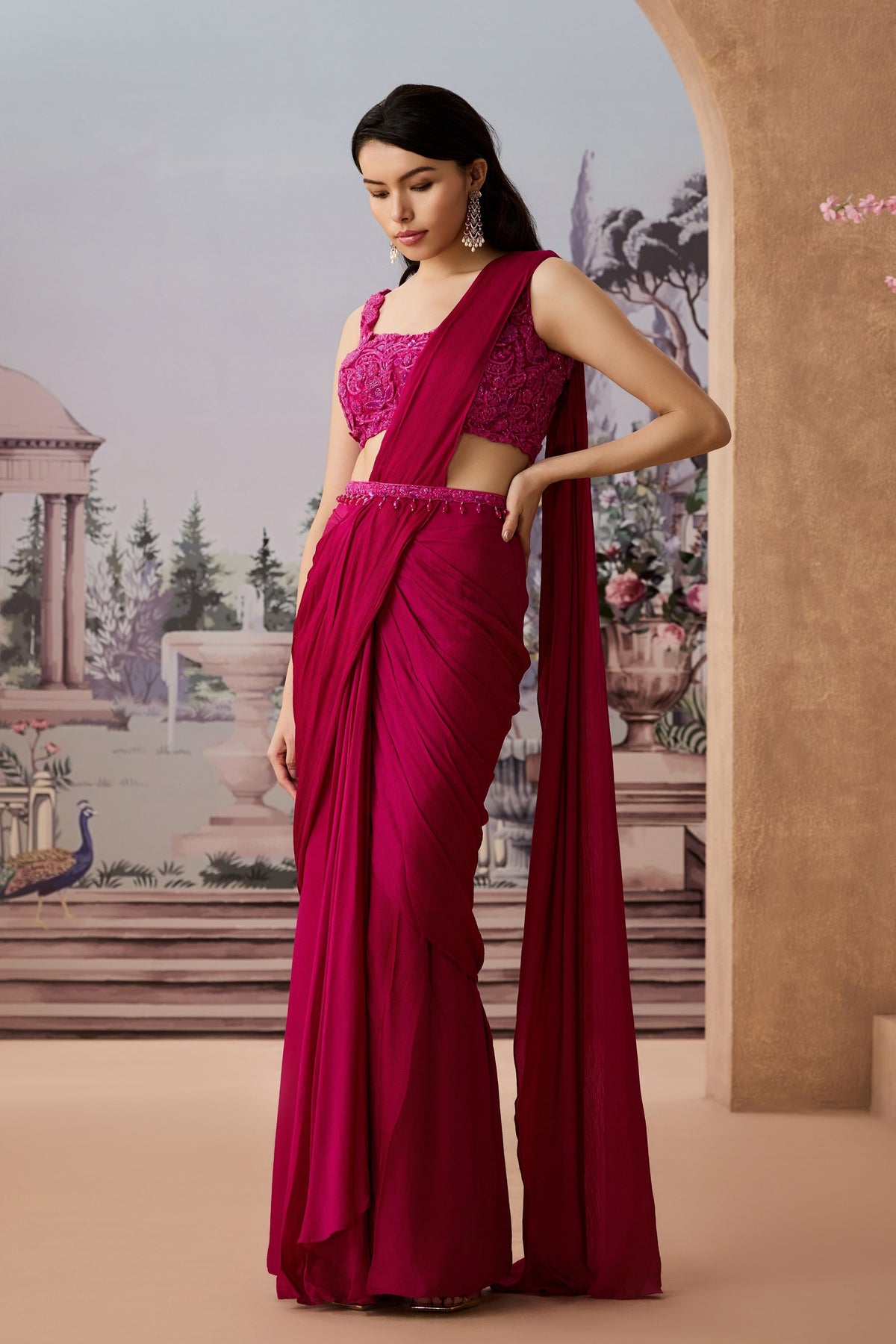 Magenta 3d Saree Set