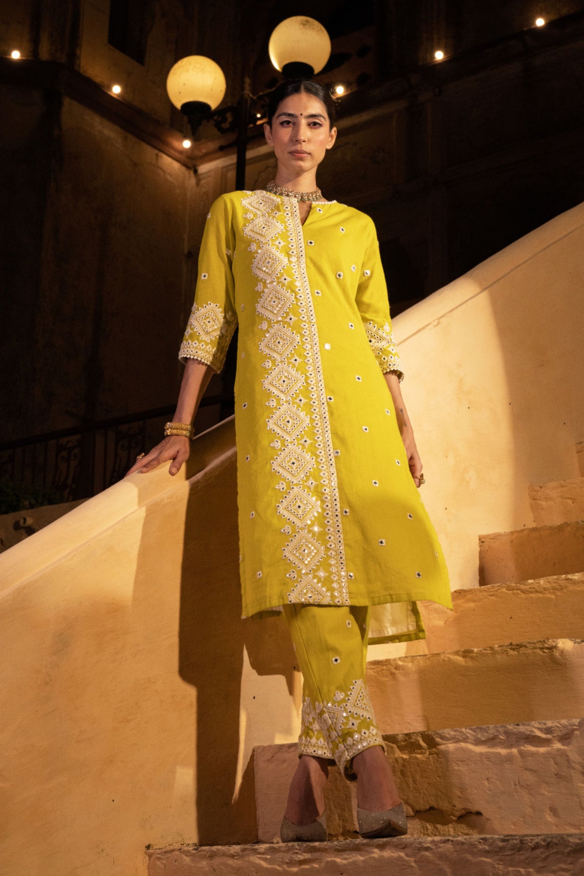 Neon Green Diamond Kurta Set