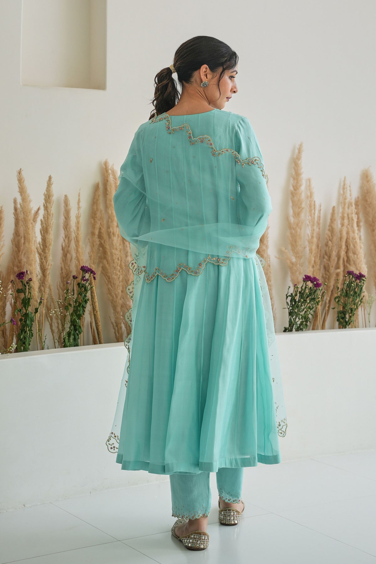 Feeha Anarkali Set in Aqua Blue With Dupatta