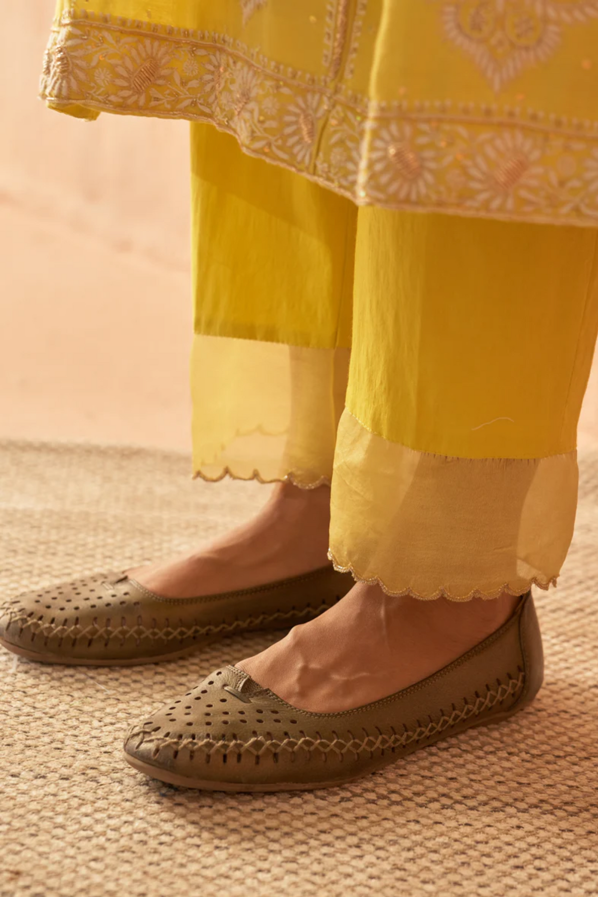 Yellow Chanderi Zardozi Anarkali Set