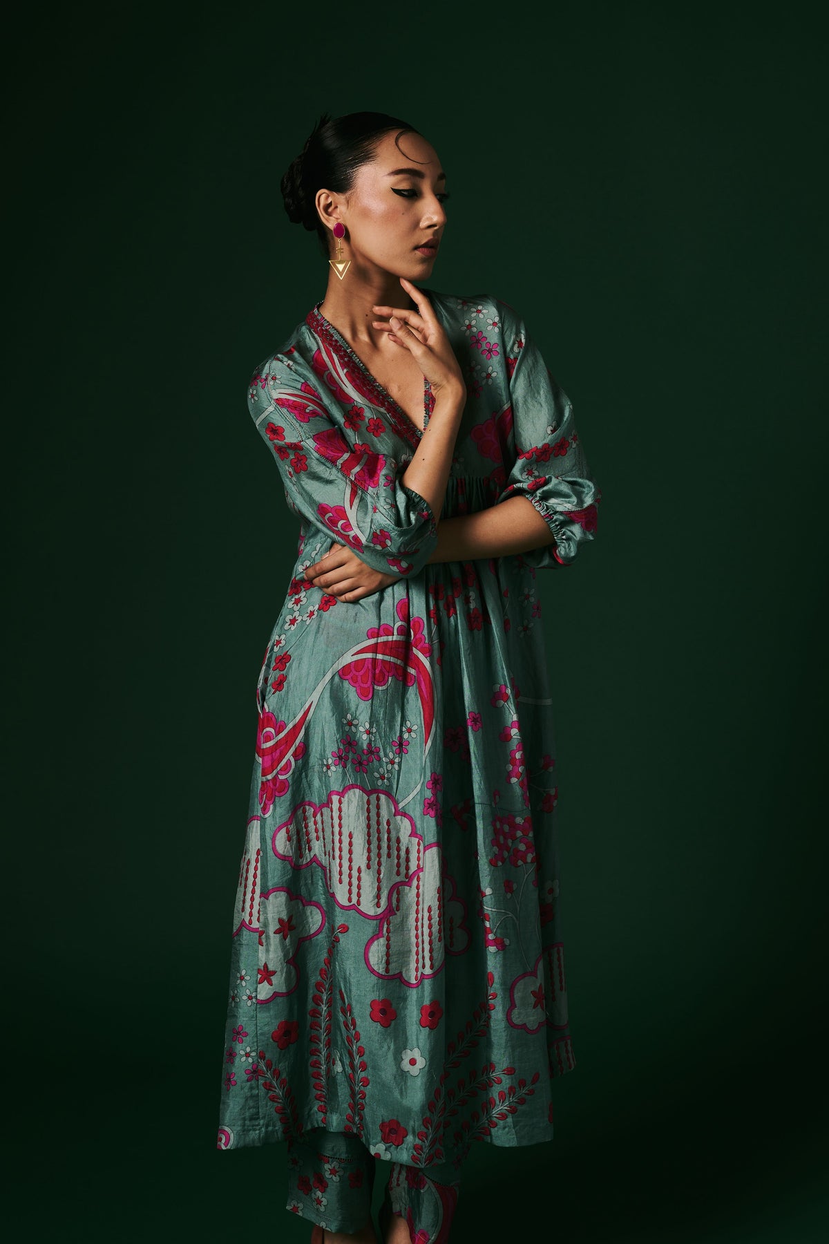 Kurta Set in Aqua Hand Printed