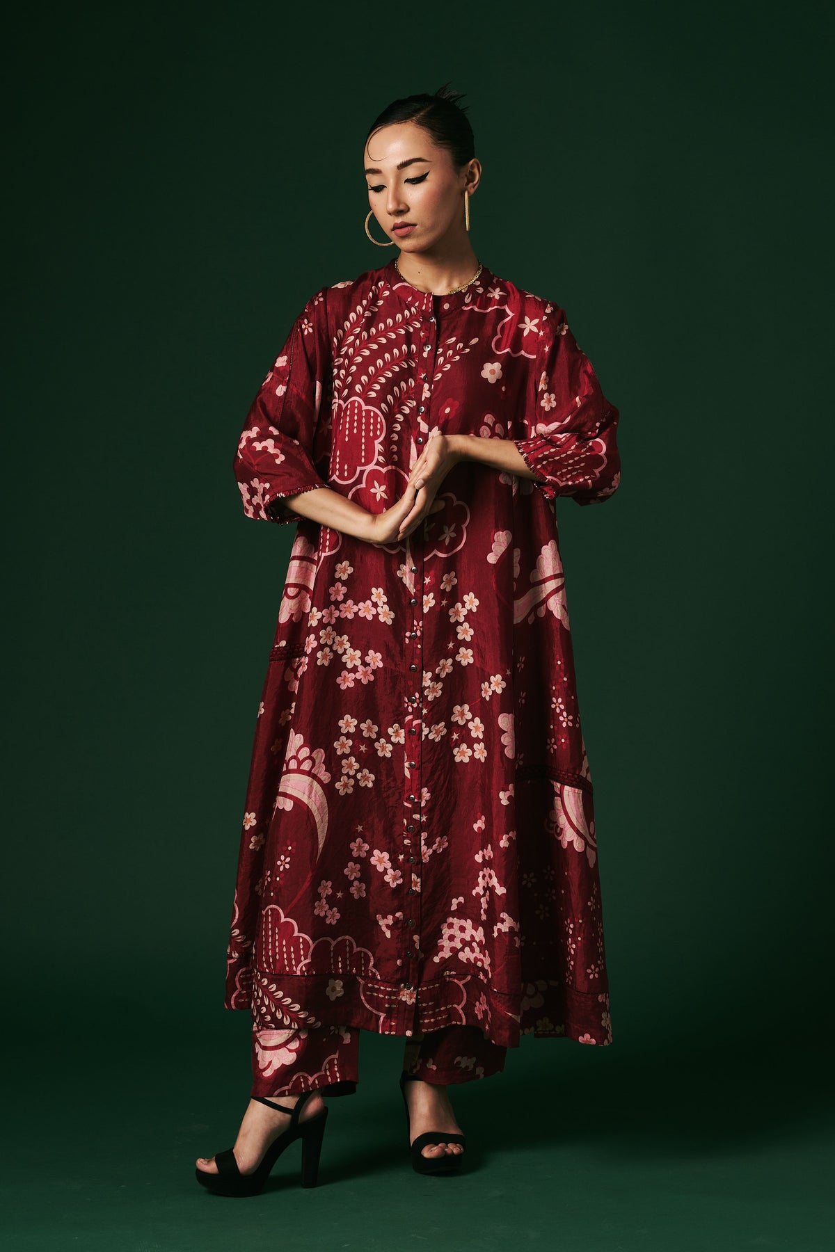 Deep Red Hand Printed Kurta Set