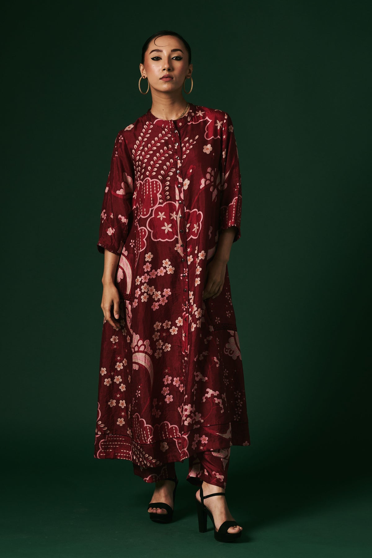 Deep Red Hand Printed Kurta Set