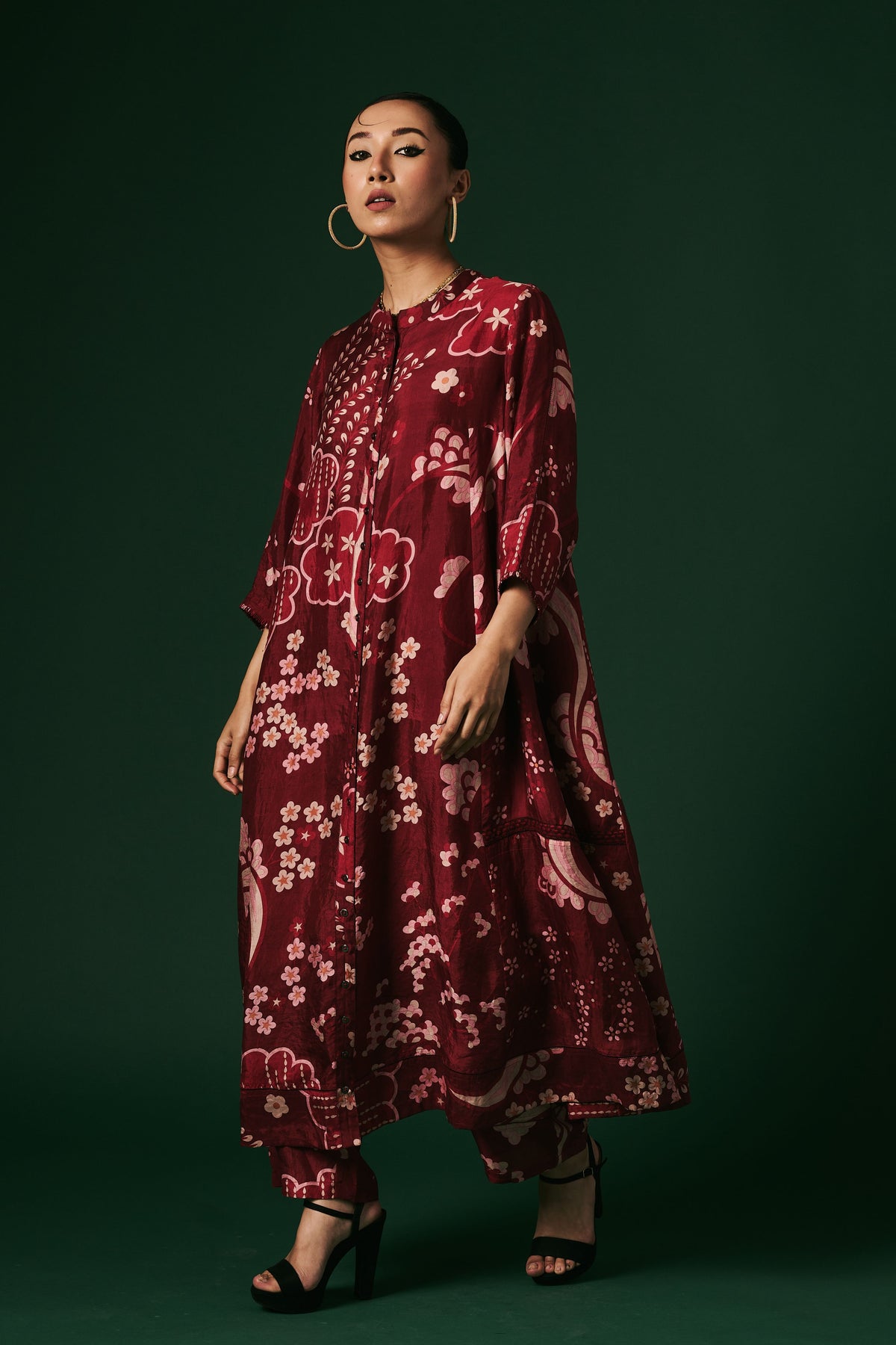 Deep Red Hand Printed Kurta Set