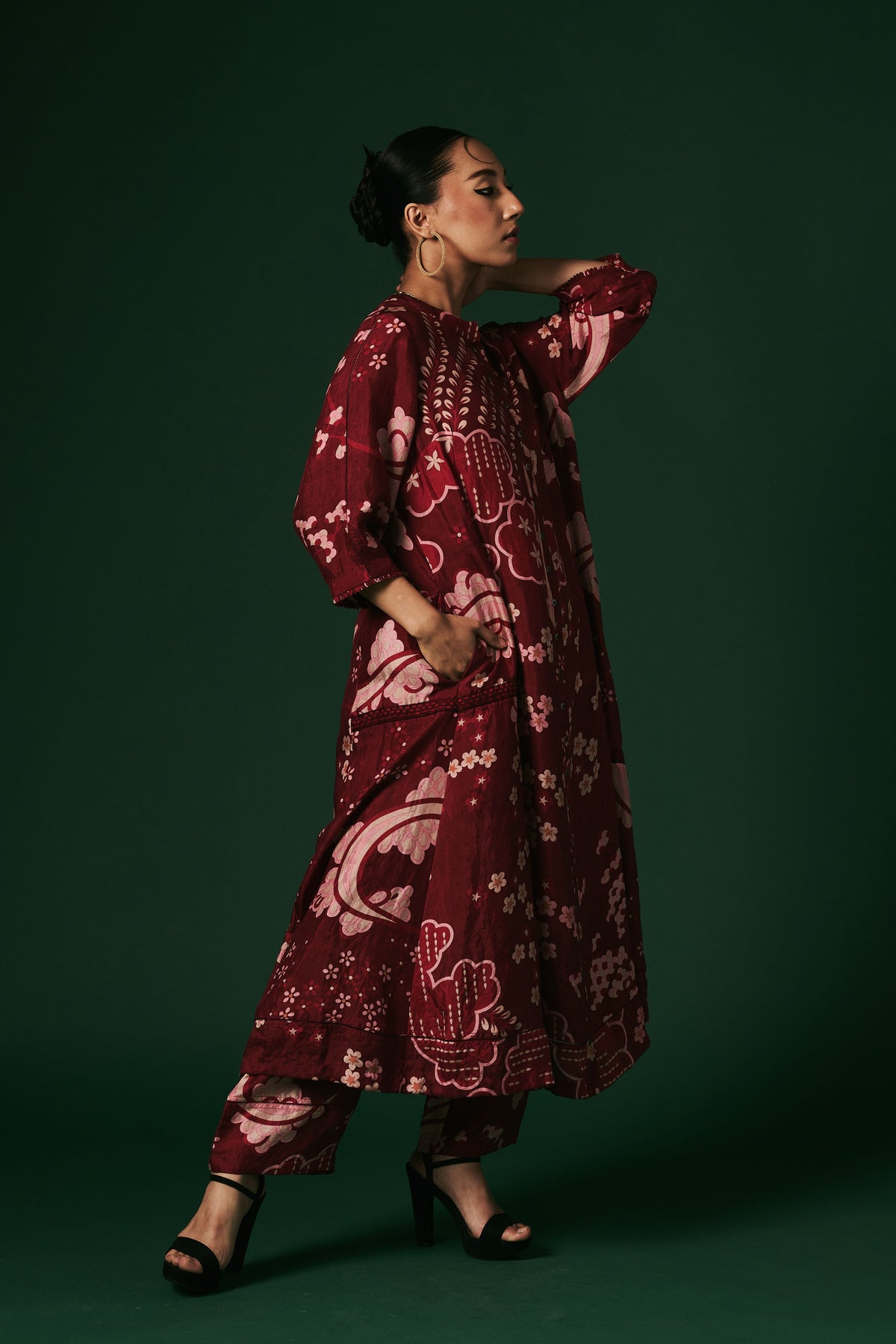 Deep Red Hand Printed Kurta Set