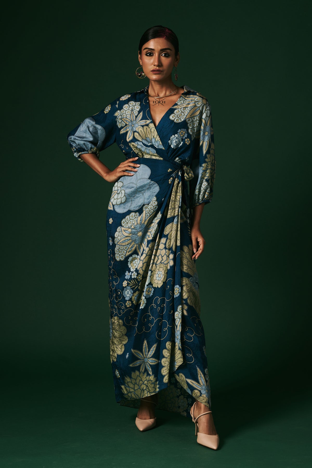 Indigo Draped Wrap Dress