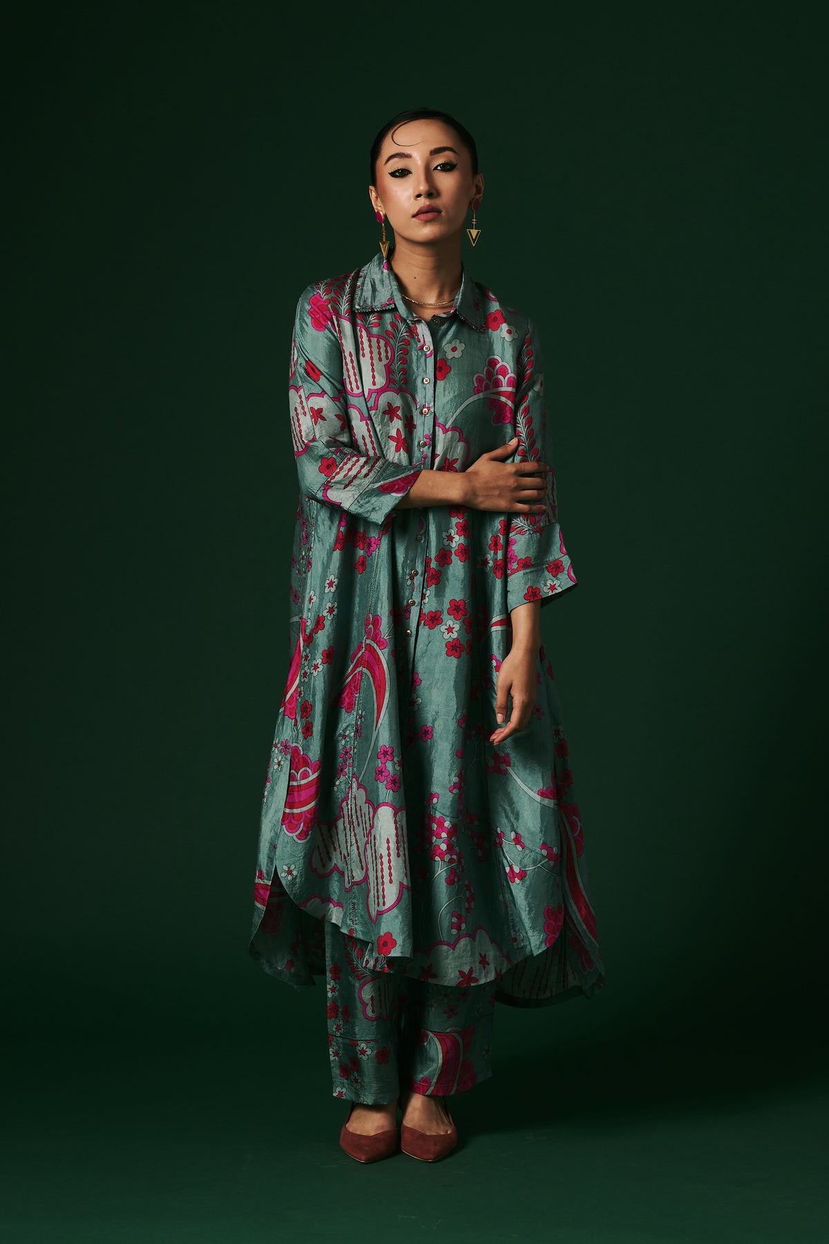 Aqua Hand Printed Kurta Set