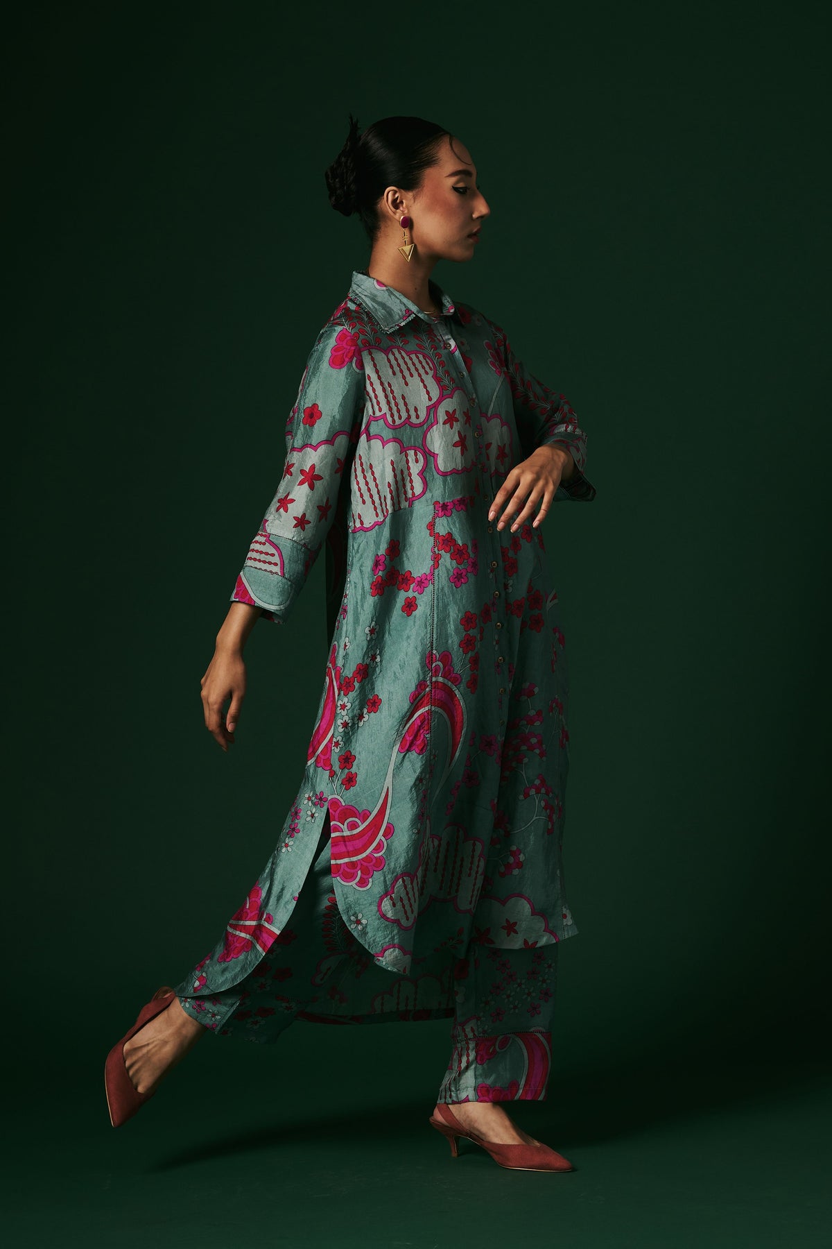 Aqua Hand Printed Kurta Set