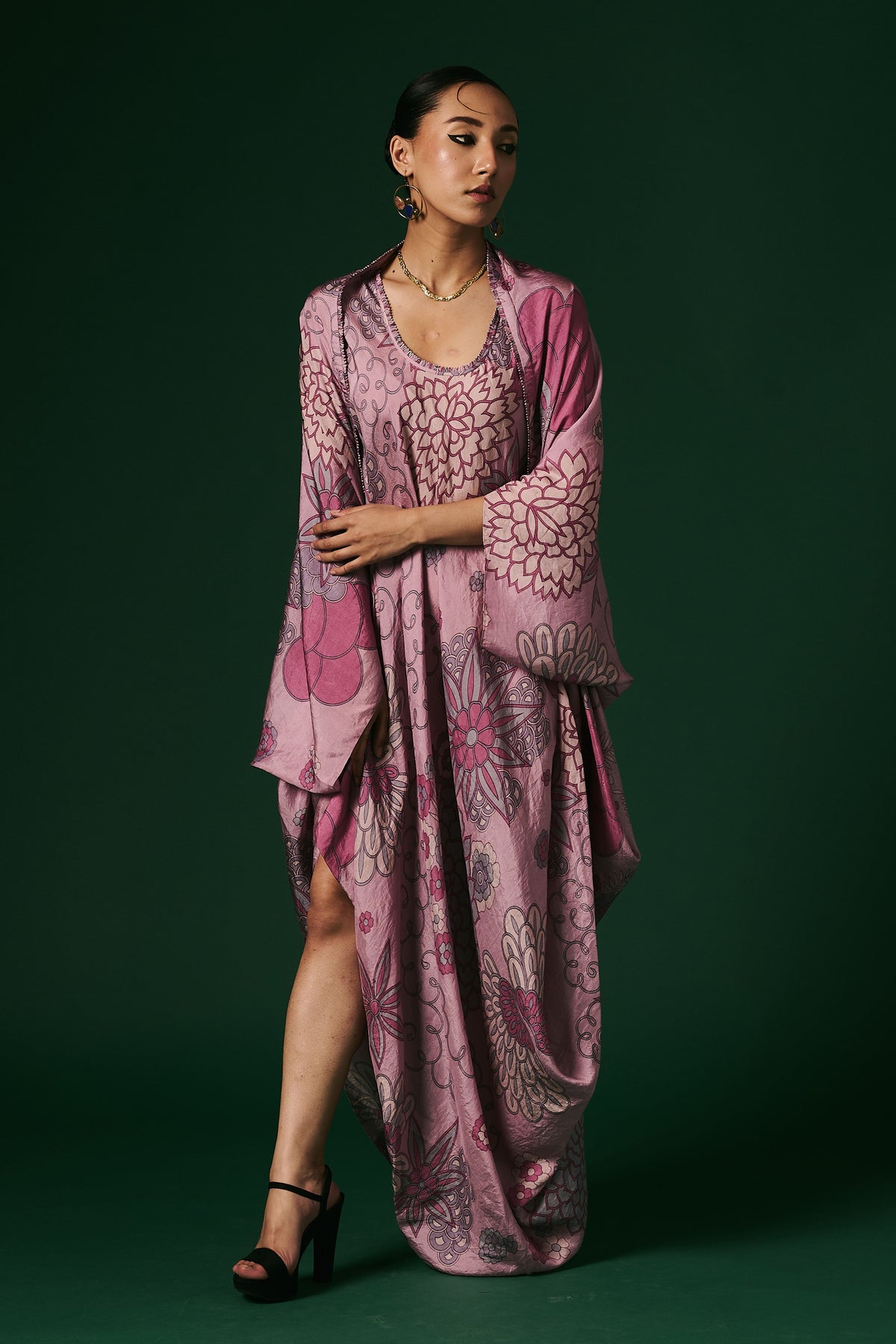 Onion Pink Hand Printed Drape Dress