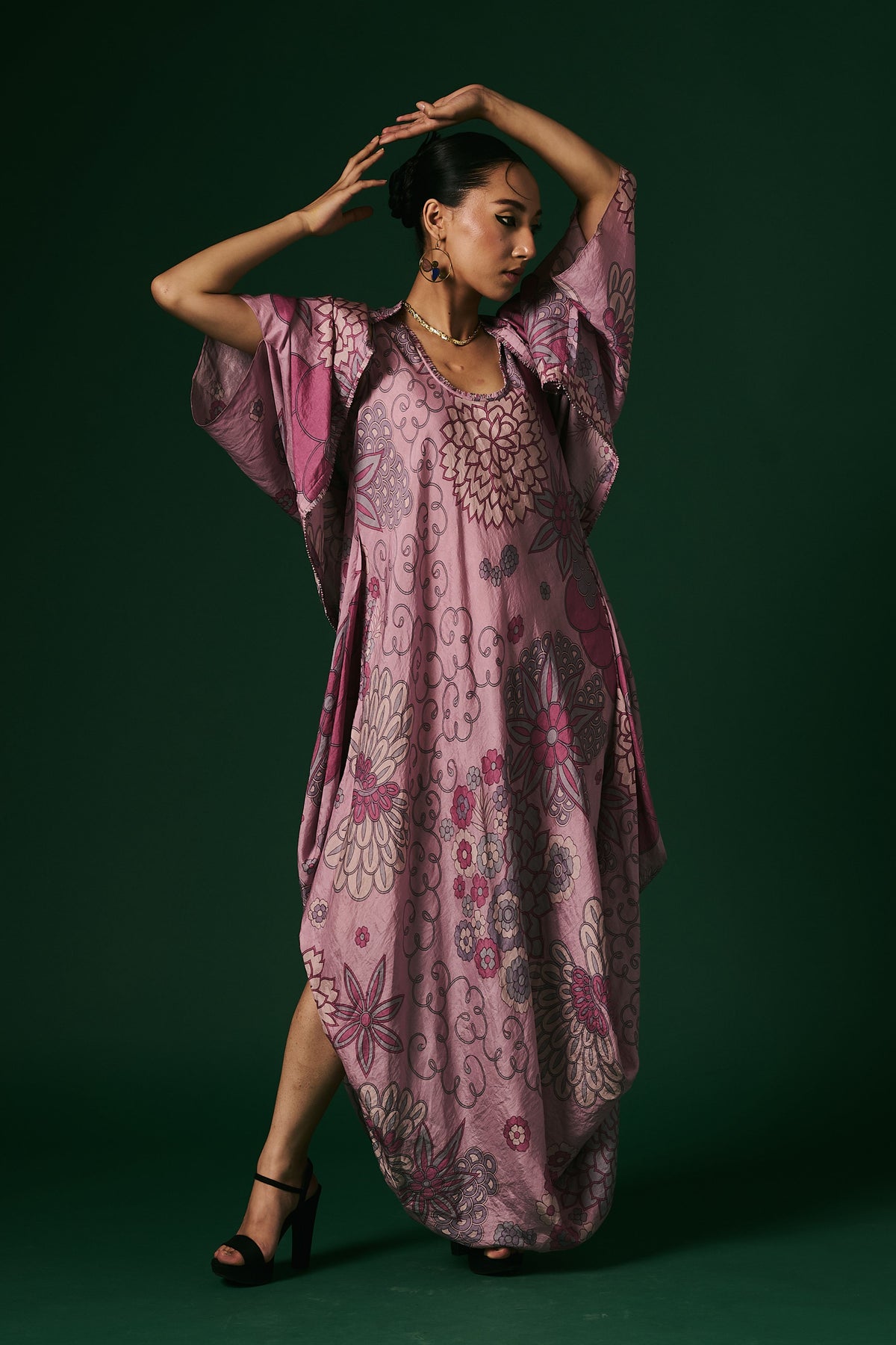 Onion Pink Hand Printed Drape Dress