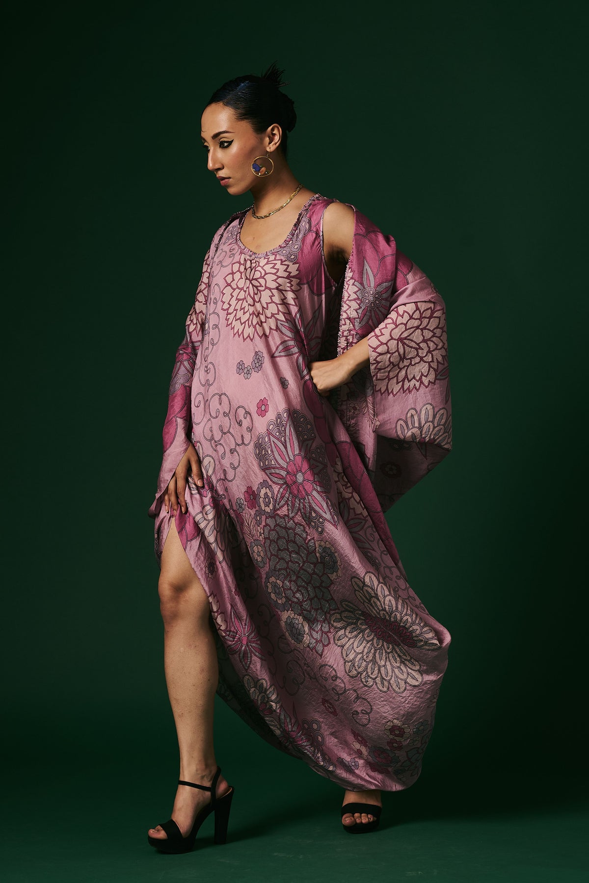 Onion Pink Hand Printed Drape Dress