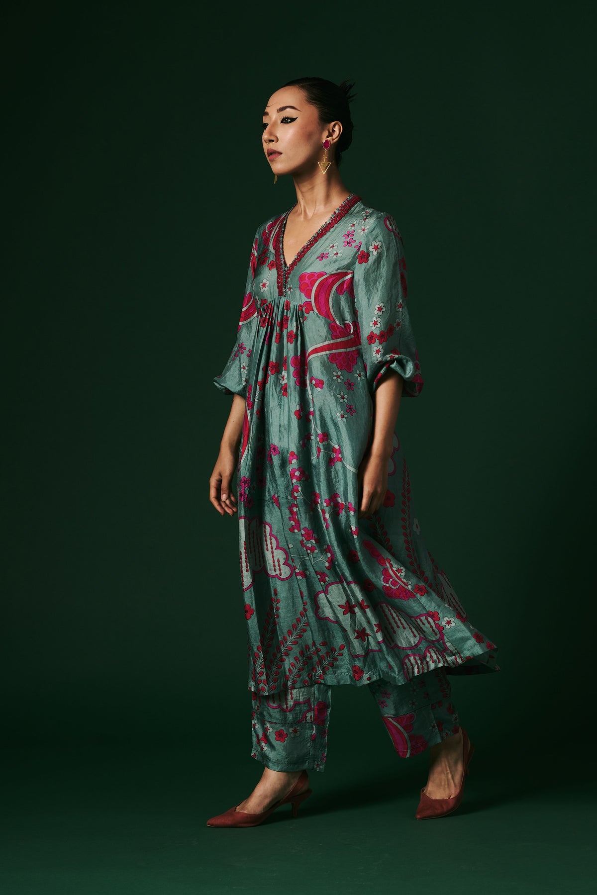 Kurta Set in Aqua Hand Printed