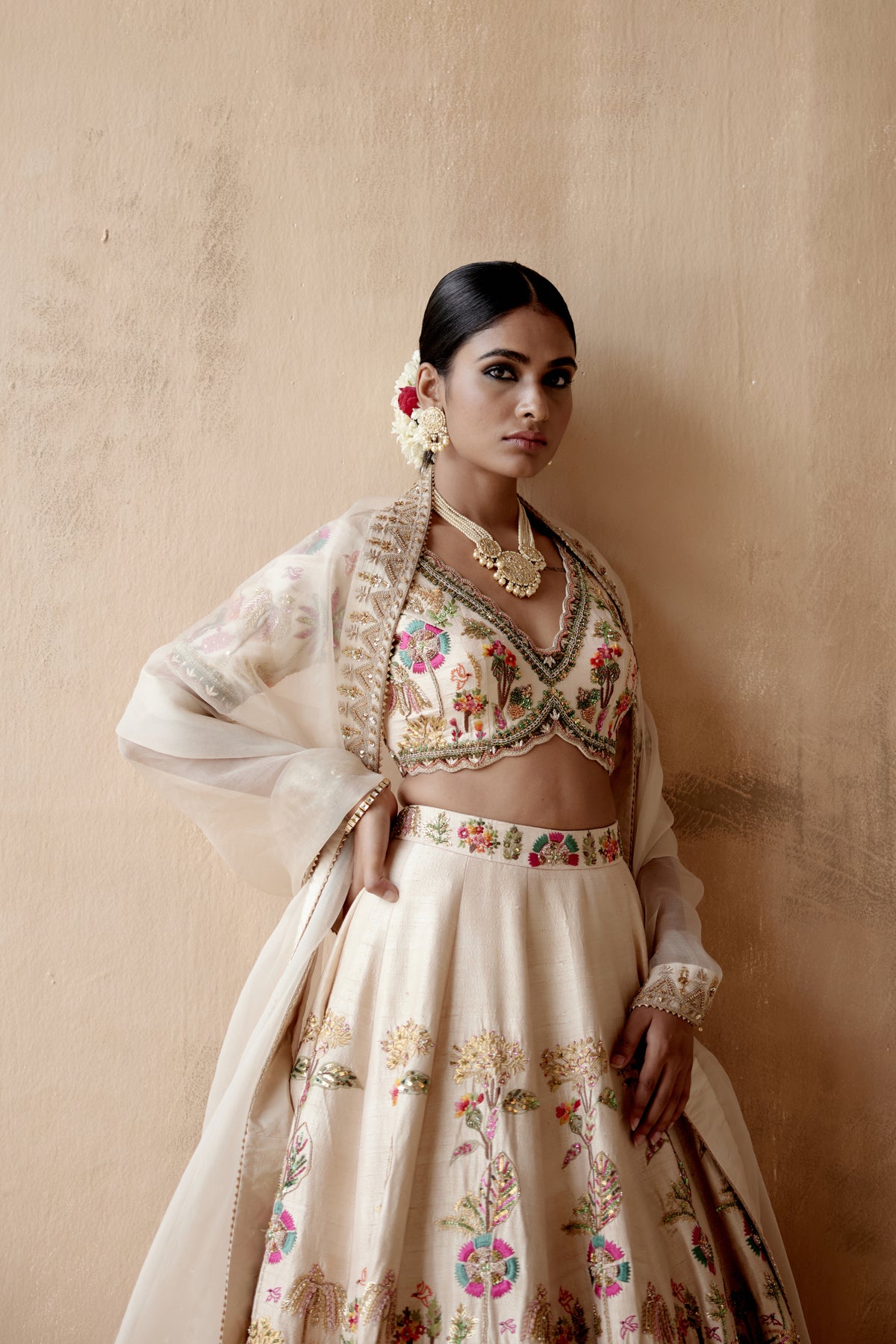 Ivory Raw Silk Lehenga Set