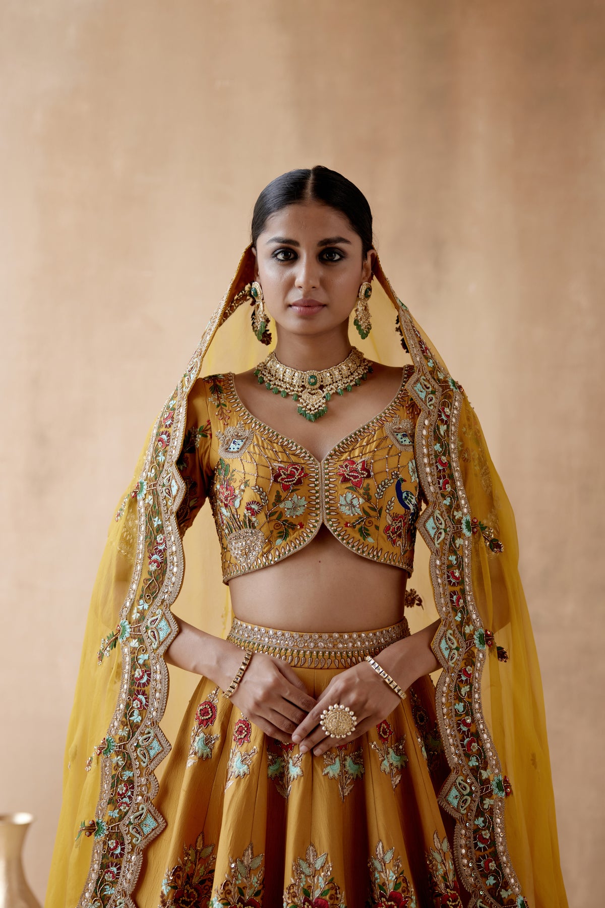 Mustard Embroidery Lehenga Set