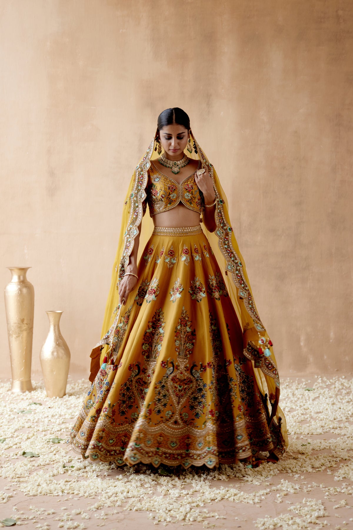 Mustard Embroidery Lehenga Set