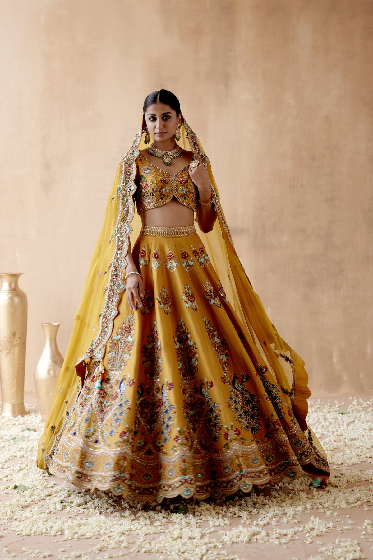 Mustard Embroidery Lehenga Set