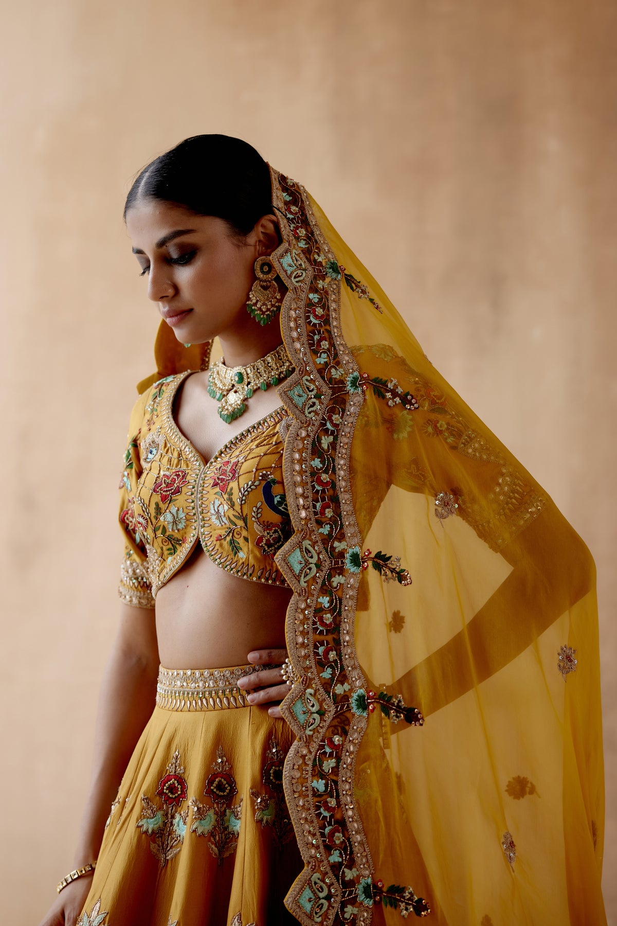 Mustard Embroidery Lehenga Set