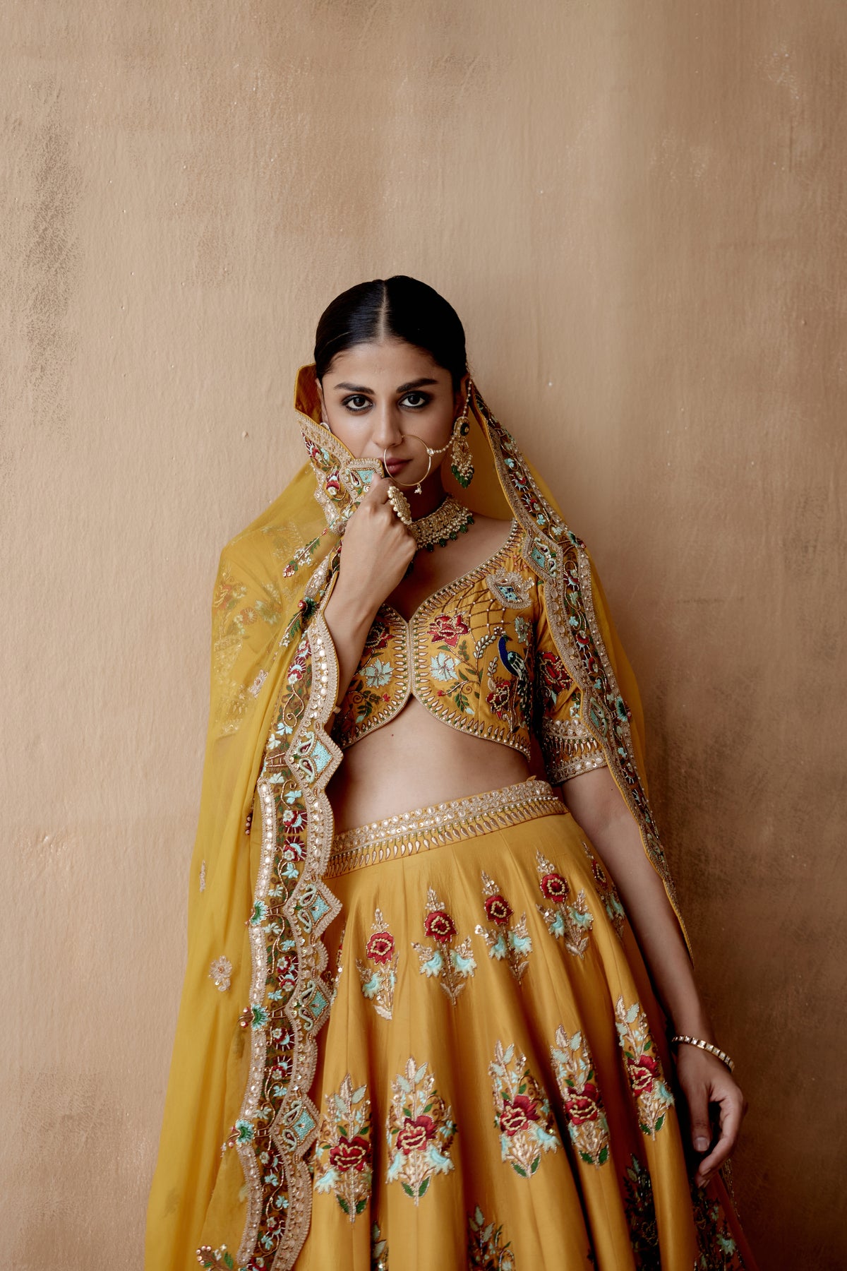 Mustard Embroidery Lehenga Set