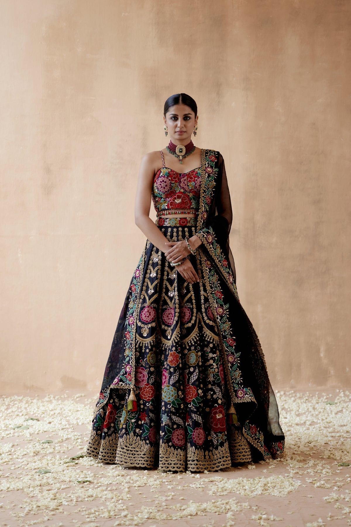 Black Floral Lehenga Set