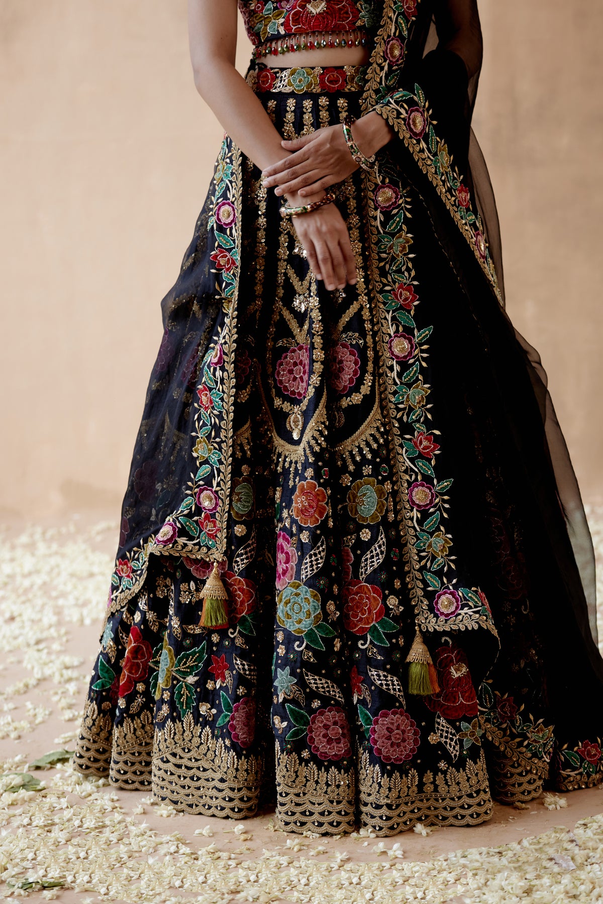 Black Floral Lehenga Set