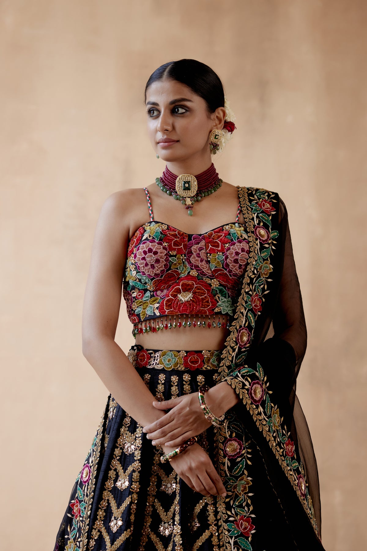 Black Floral Lehenga Set