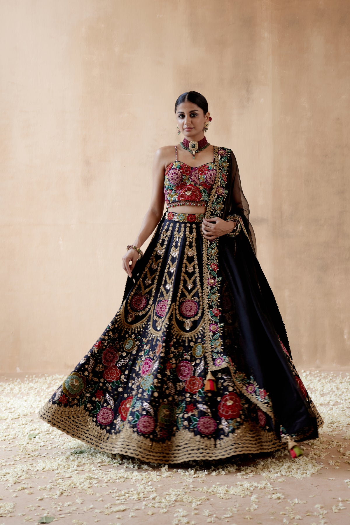 Black Floral Lehenga Set