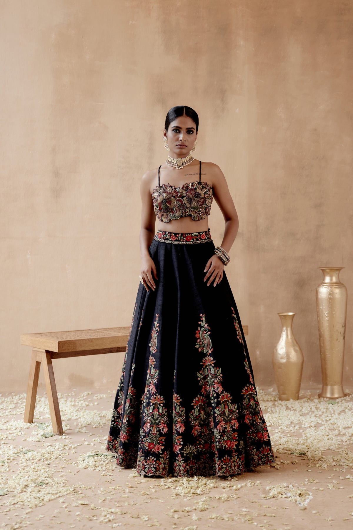 Black Raw Silk Lehenga Set