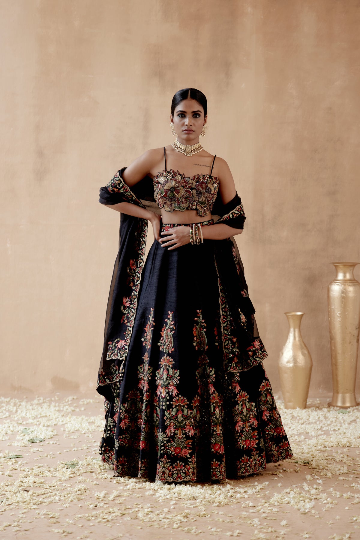 Black Raw Silk Lehenga Set