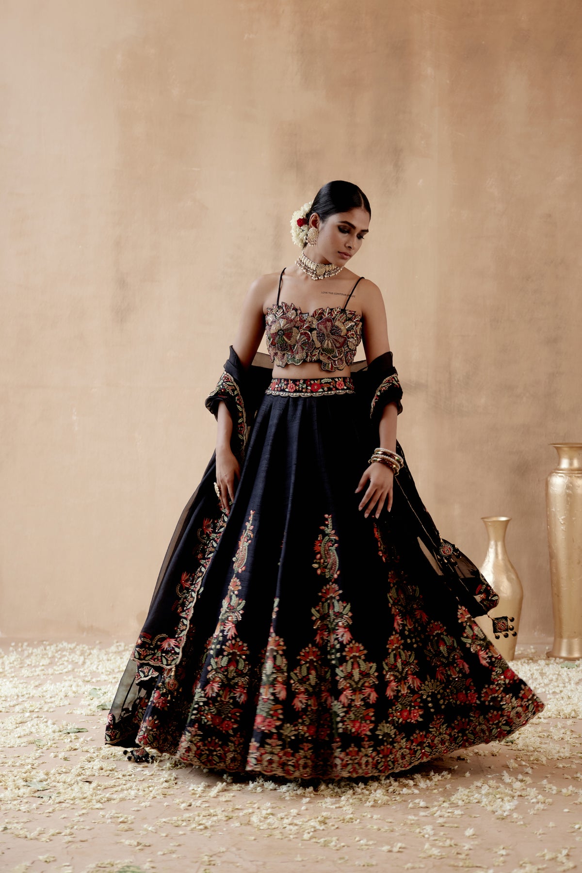 Black Raw Silk Lehenga Set