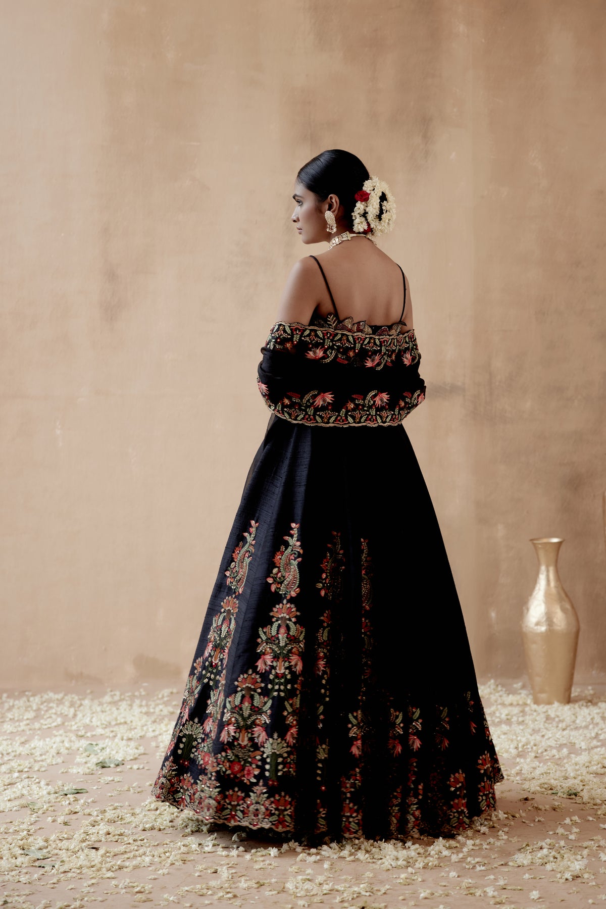 Black Raw Silk Lehenga Set