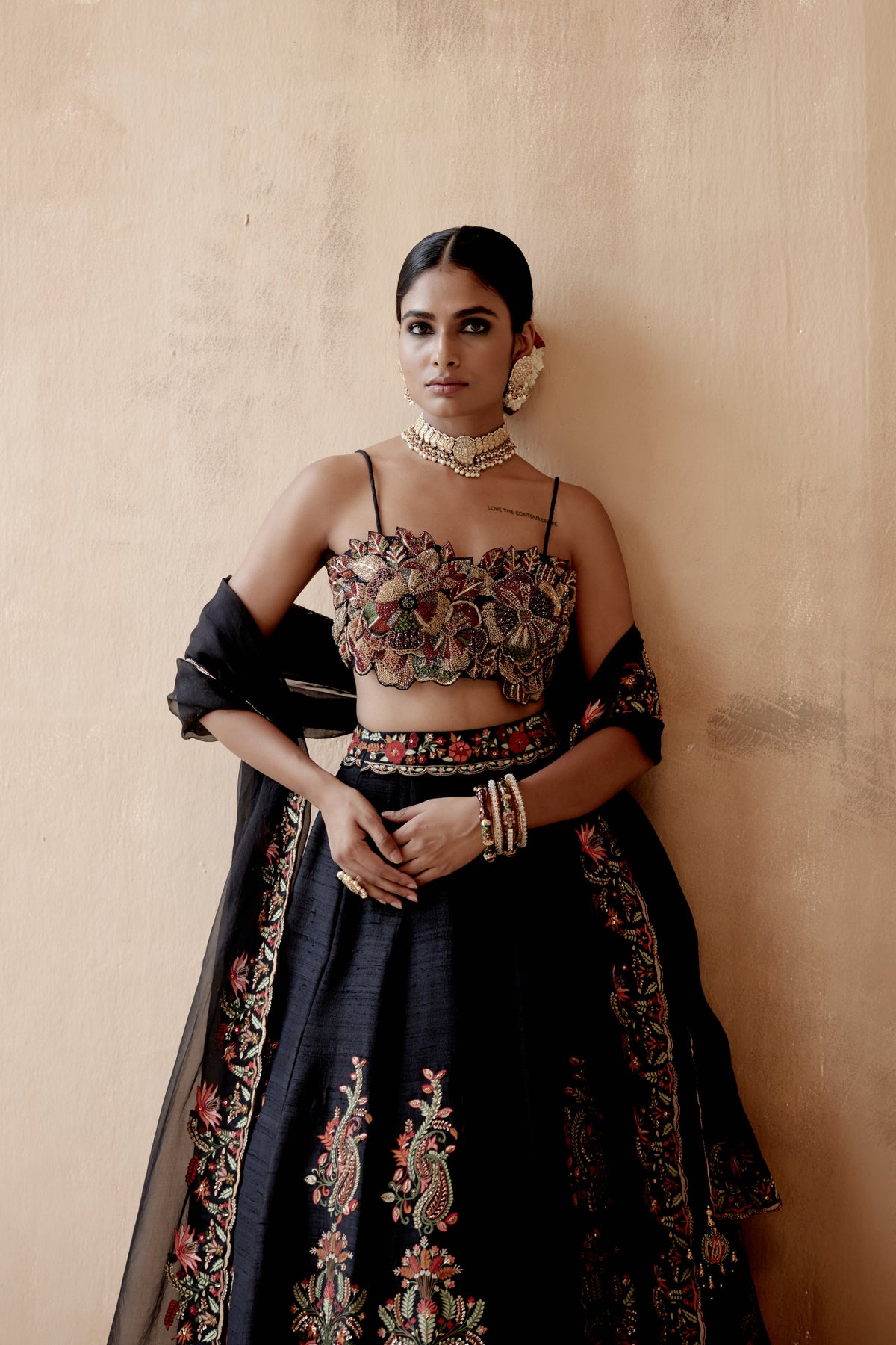 Black Raw Silk Lehenga Set