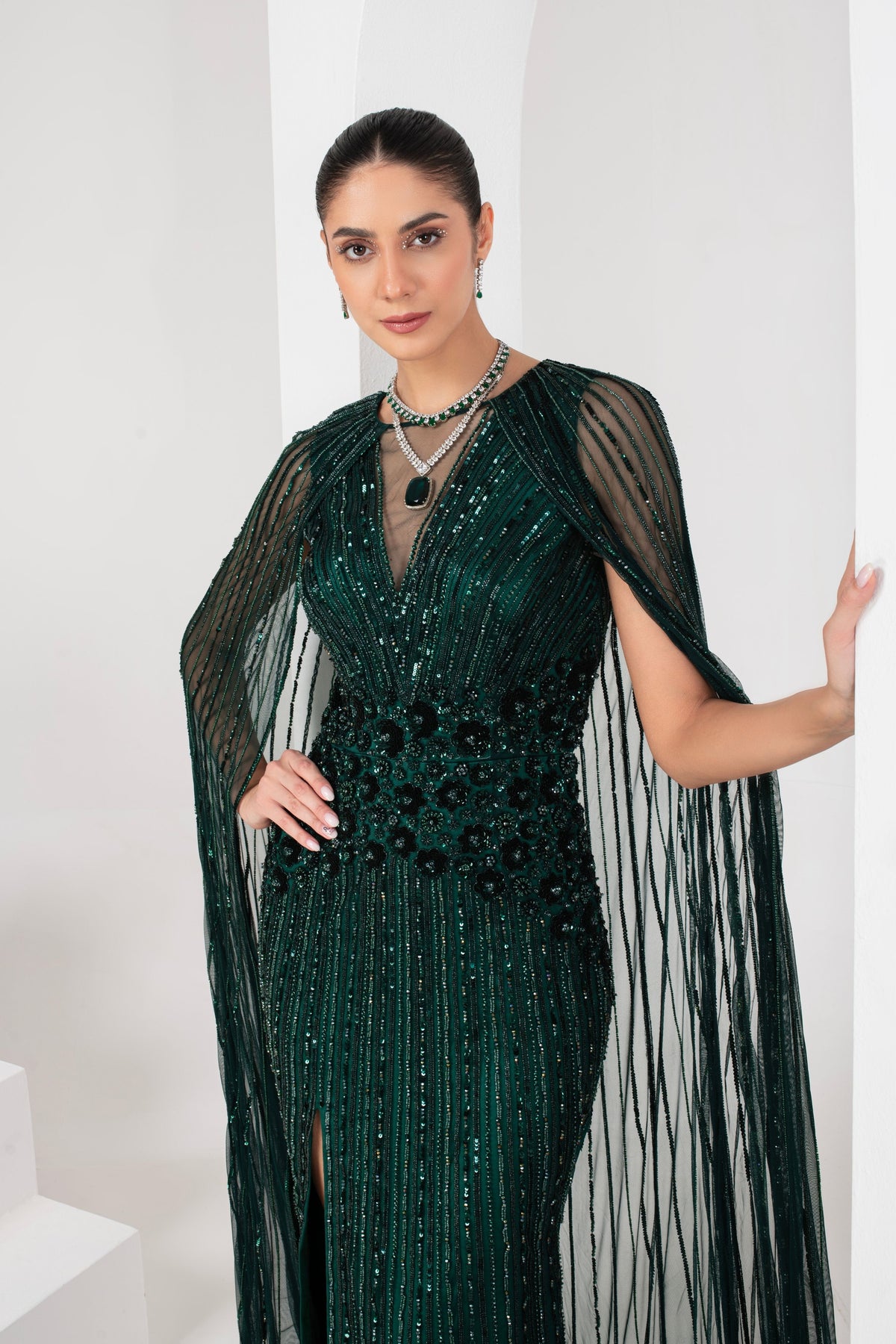 Midnight Green Embellished Gown