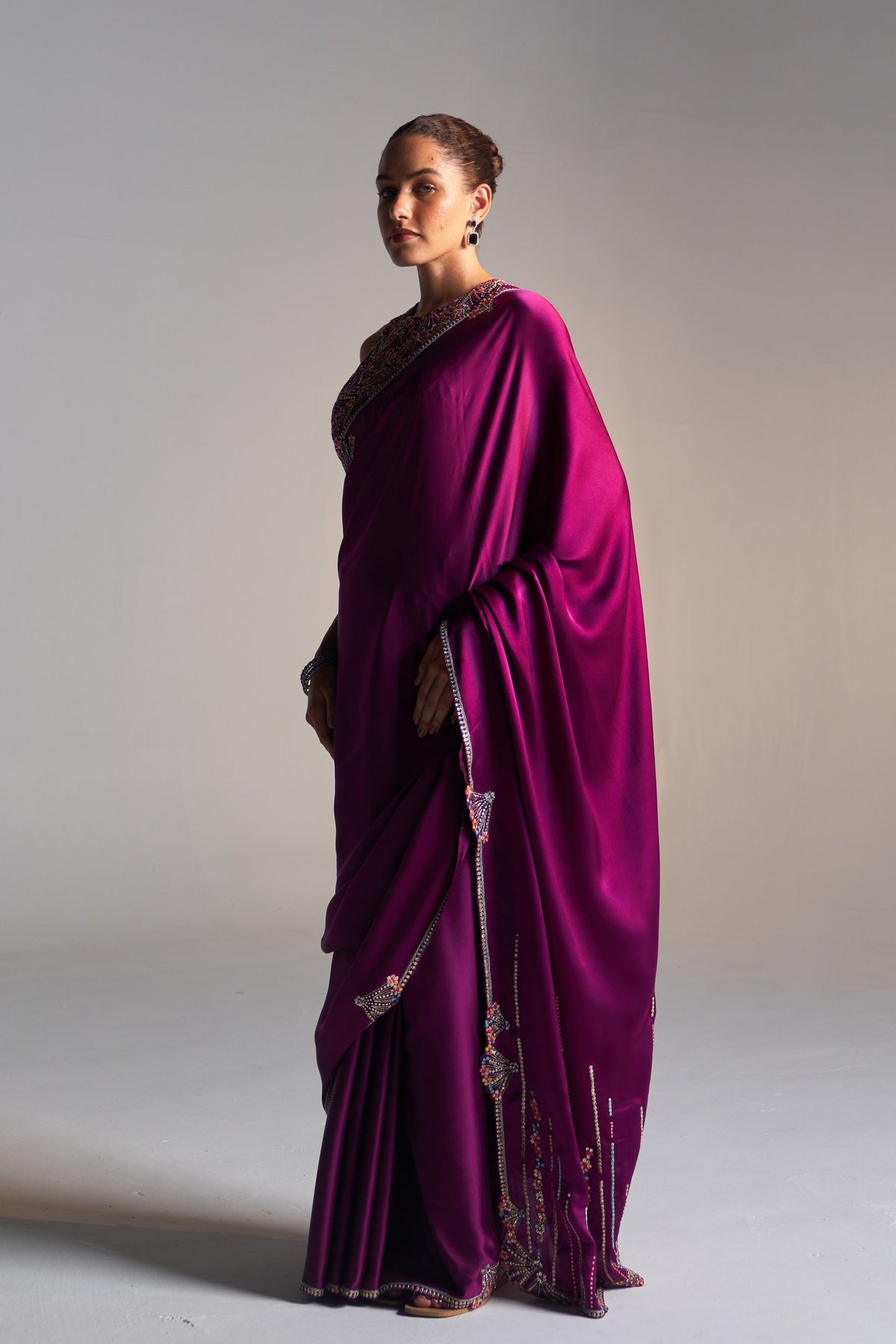 Aubergine Mulberry Saree Set