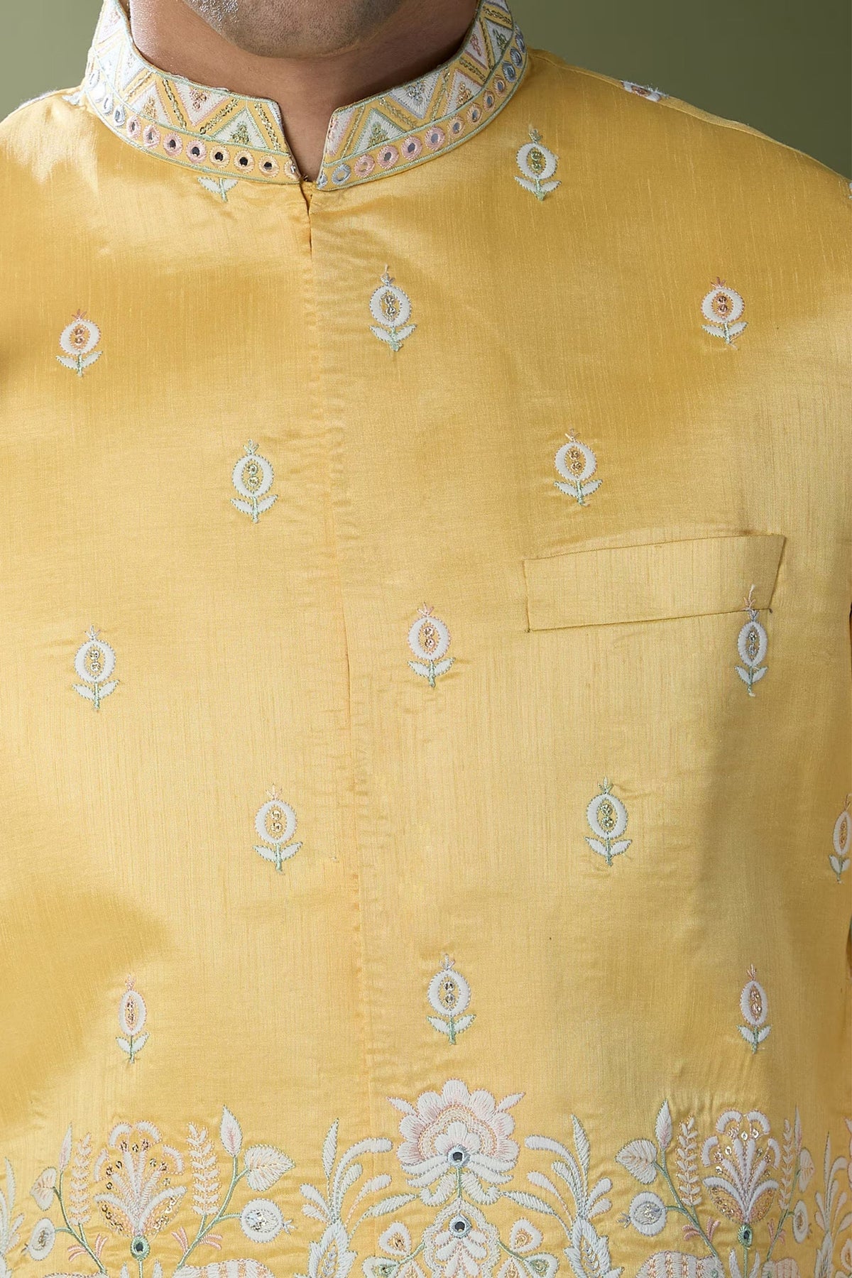 Yellow Embroidered Nehru Jacket Set